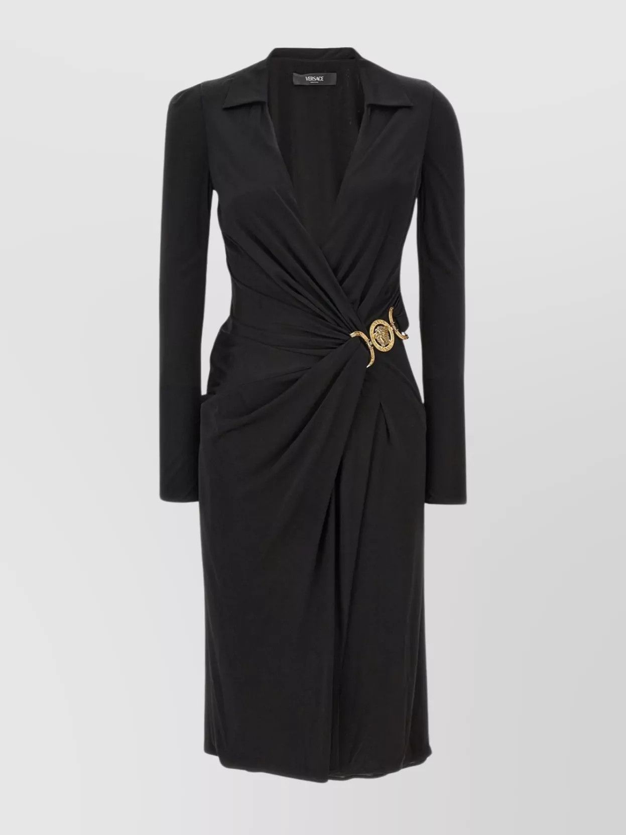Versace o1s22i1n1024 Draped Jersey Dress in Black Size M / US 6-8 / IT 42-44 - 1 Thumbnail