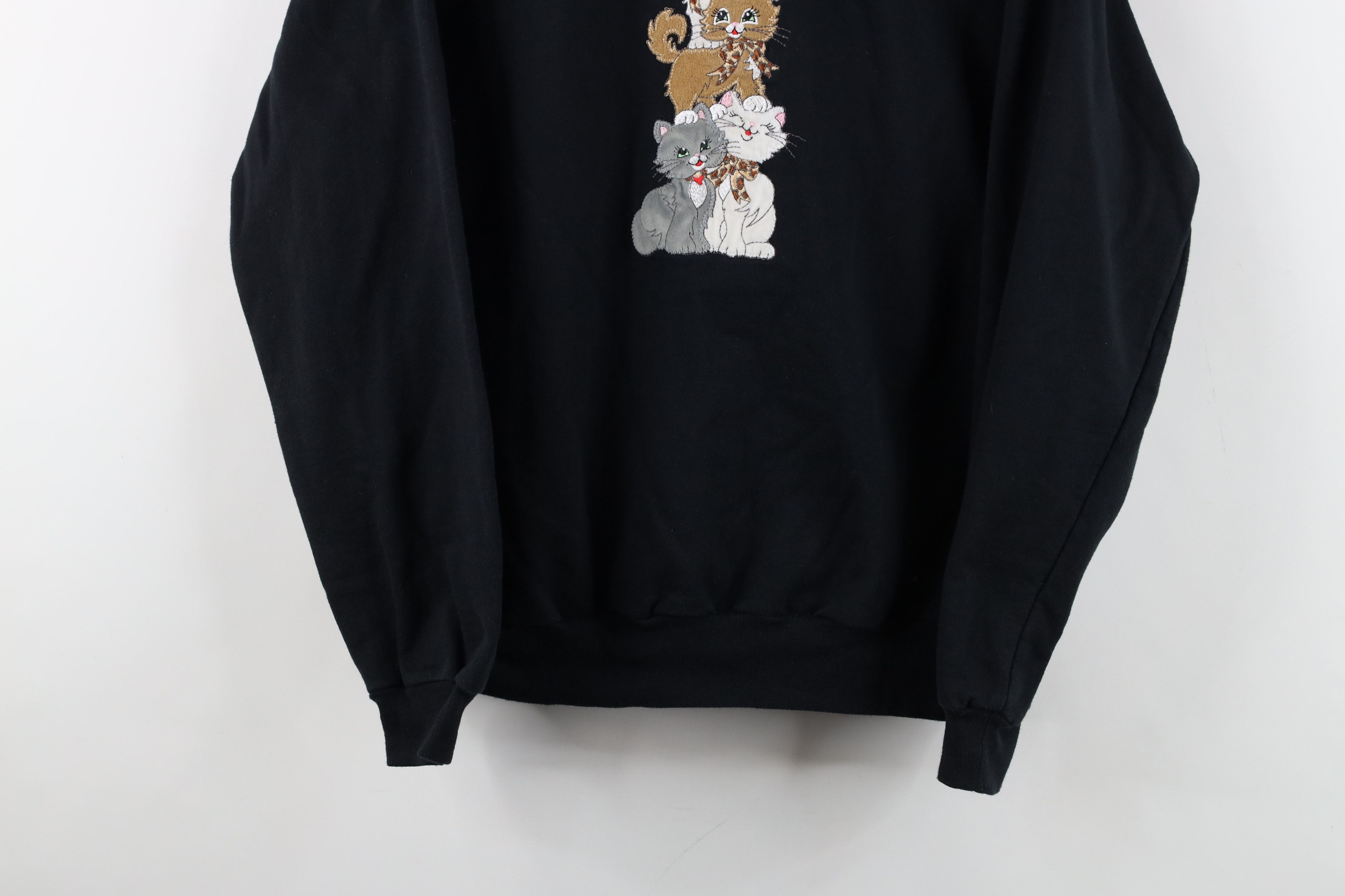 Vintage Vintage 90s Cat Kitten Cat Lady Layered Sweatshirt Black Size L / US 10 / IT 46 - 3 Thumbnail