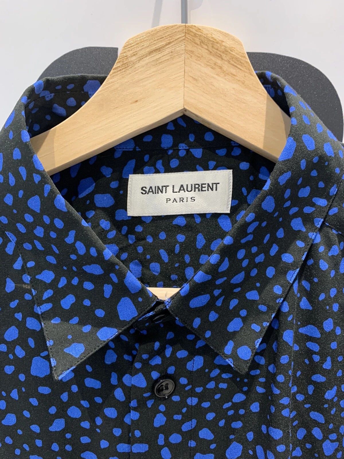 Saint Laurent Paris o1s1wg111224 Polka Dot-Print Silk Shirt in Blue/Black Size US M / EU 48-50 / 2 - 3 Thumbnail