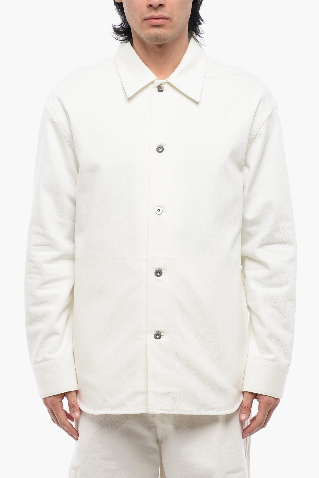 Jil Sander og1mm0625 Denim Overshirt in White Size US S / EU 44-46 / 1 - 1 Thumbnail