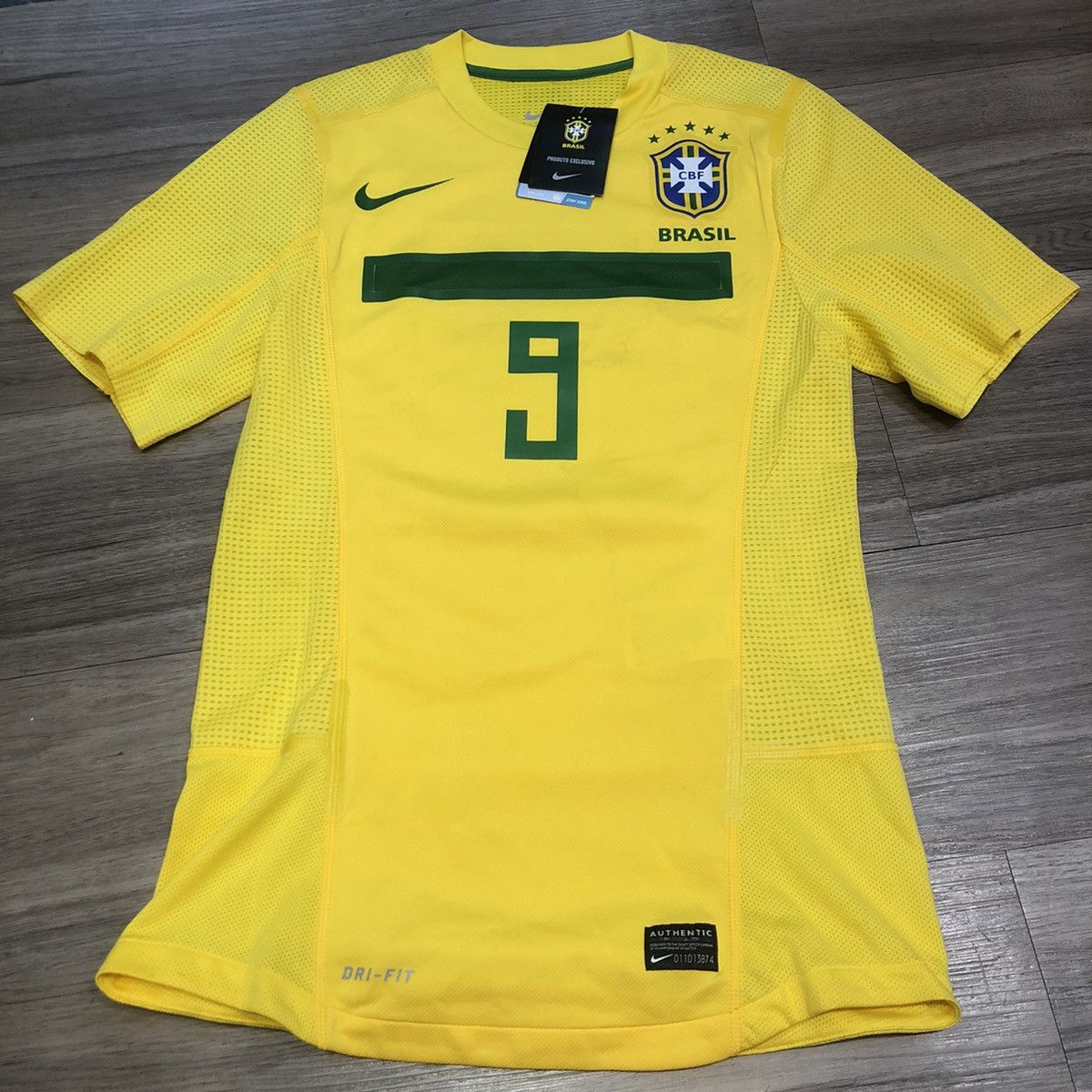 image of Bloke x Nike Brazil 11/12 Player Issue Home Shirt 9 Ronaldo in Yellow, Men's (Size Small)