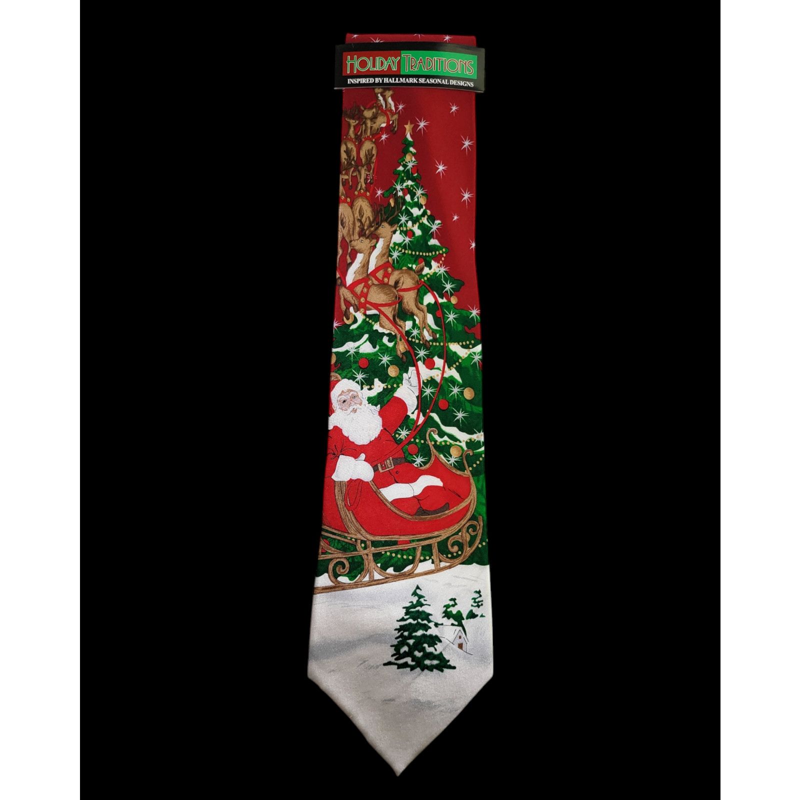 Other NWT Holiday Traditions 100% Silk Santa Sleigh Reindeer Tie Size ONE SIZE - 2 Thumbnail