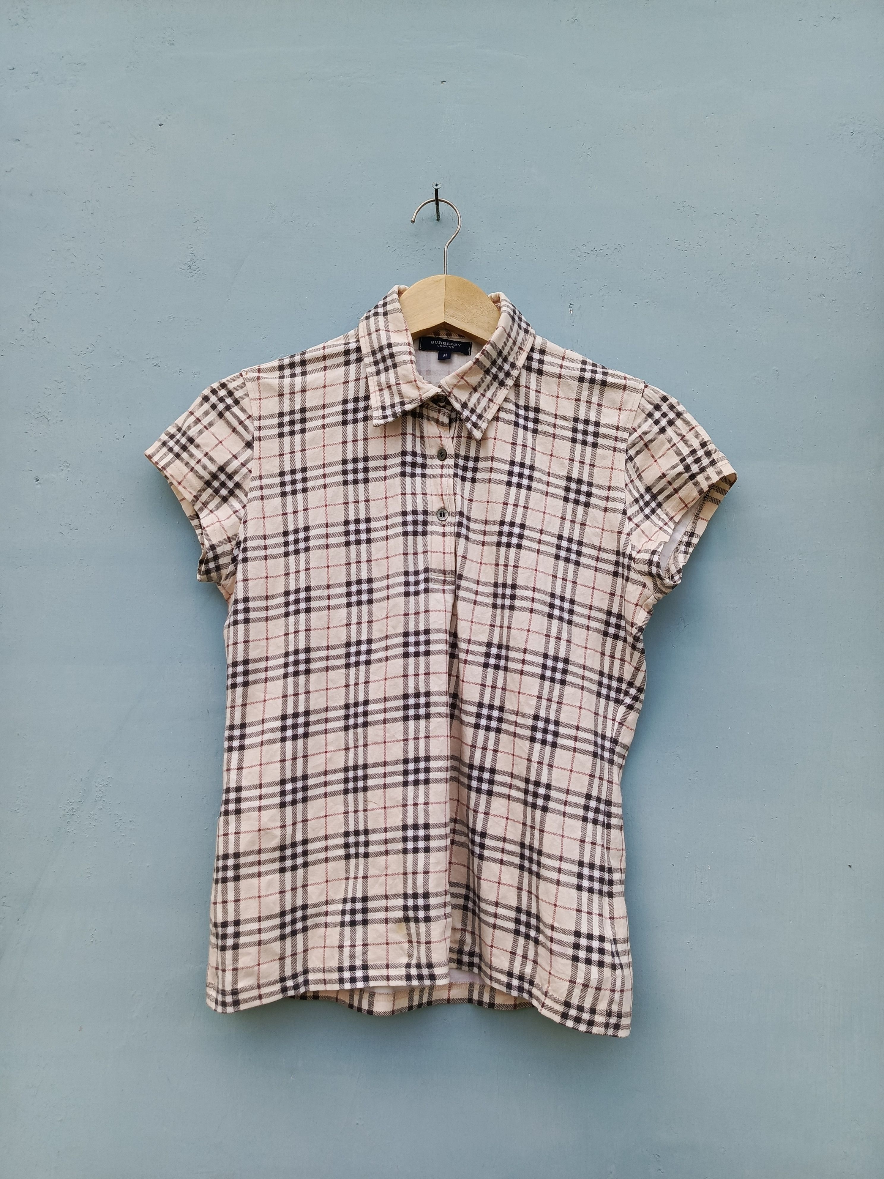 image of Burberry London Nova Check Poloshirt in Cream, Women's (Size Medium)