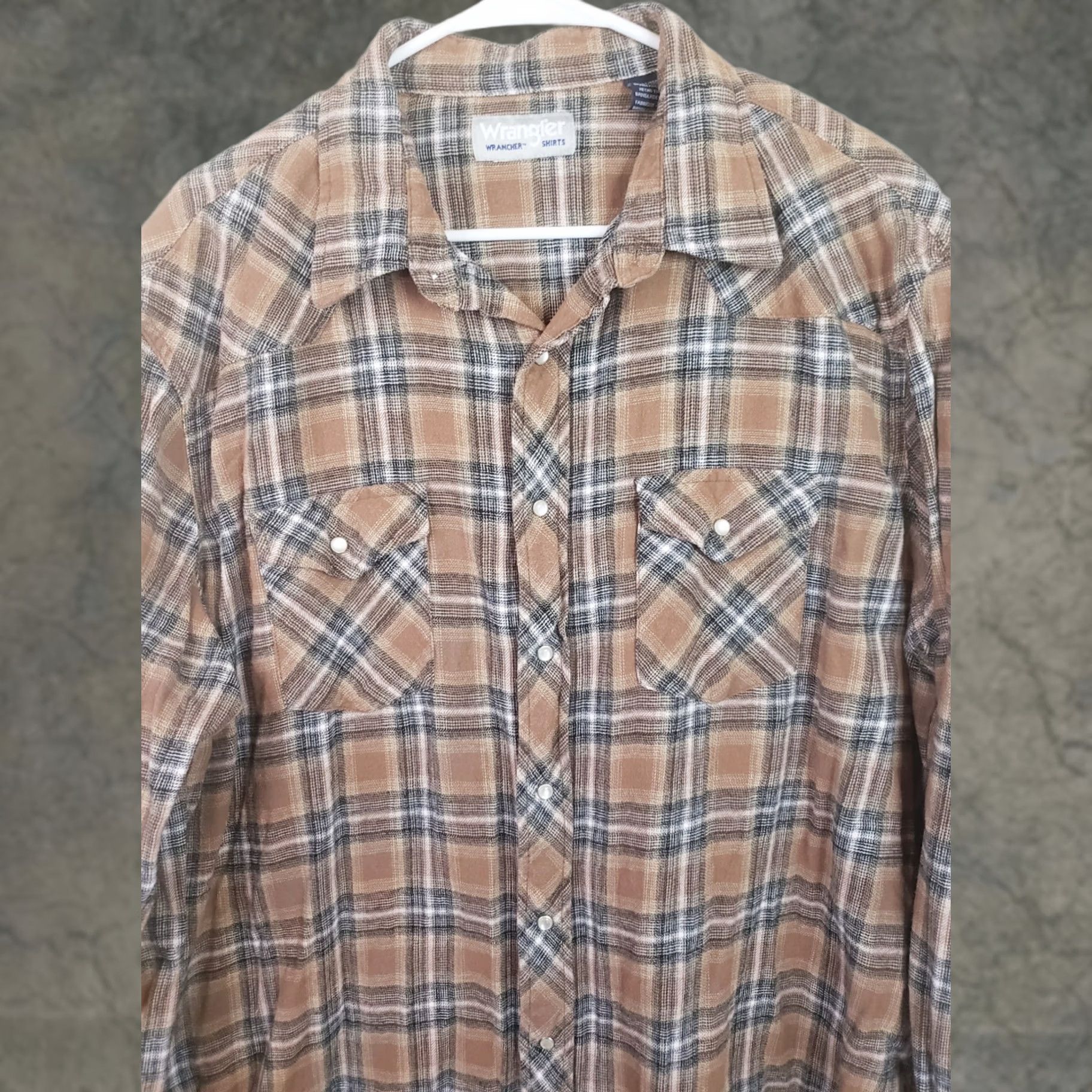 Wrangler Wrangler Wrancher Plaid Flannel Shirt 2XT Brown Blue Long Sleeve Button-Up Men's Casual Workwear 2XT Big & Tall Pockets Cotton Size US XXL / EU 58 / 5 - 1 Thumbnail