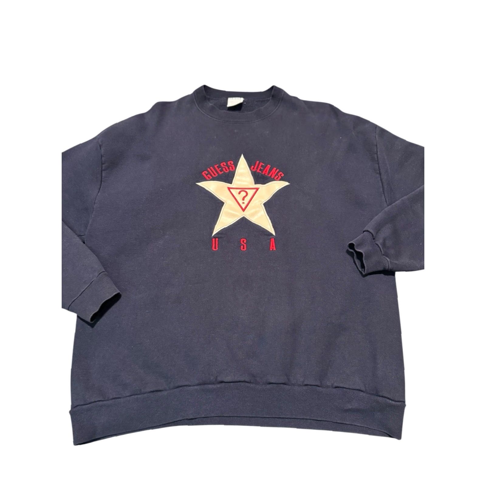 Guess VINTAGE GUESS Sweatshirt Men XL Blue Embroidered Star Spell-Out 90s 100% Cotton Knit Crew Neck Long Sleeve USA Size US XL / EU 56 / 4 - 2 Thumbnail