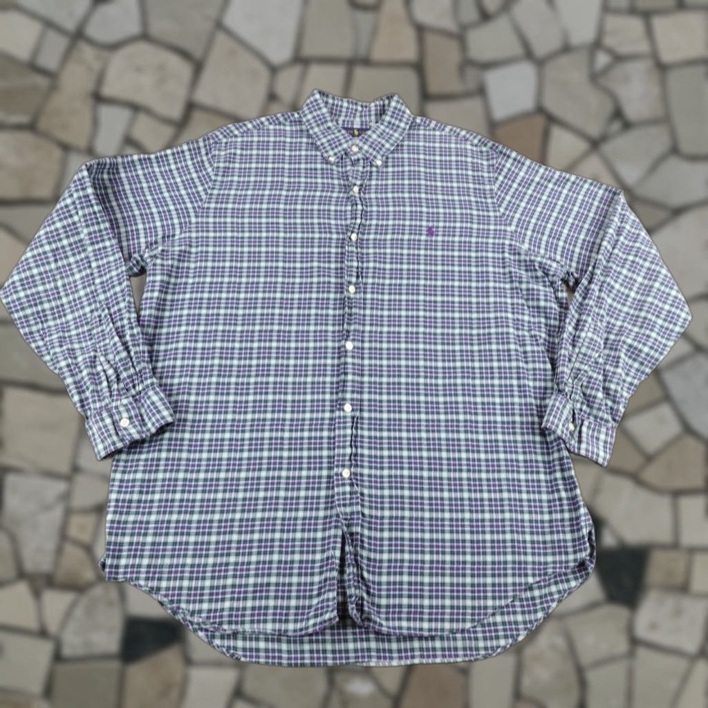 Ralph Lauren VINTAGE Ralph Lauren Shirt Mens XL Blue Green Plaid Button Up Flannel Purple Pony Logo Size US XL / EU 56 / 4 - 1 Thumbnail