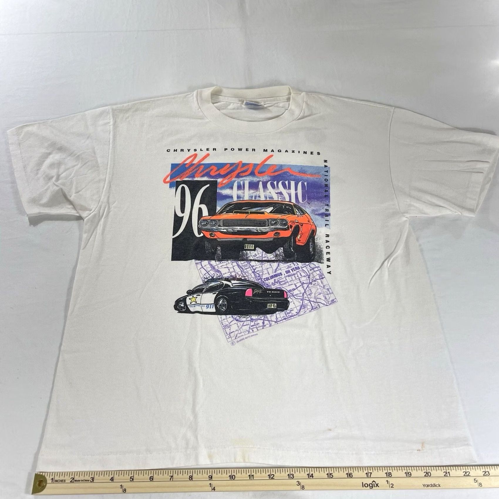 Hanes VINTAGE Hanes T-Shirt Men L White 1990s Classic Graphic 90s Chrysler MOPAR Dodge Single Stitch Cotton Blend Polyester Blend Graphic Print Shirt Mens Size US L / EU 52-54 / 3 - 6 Thumbnail