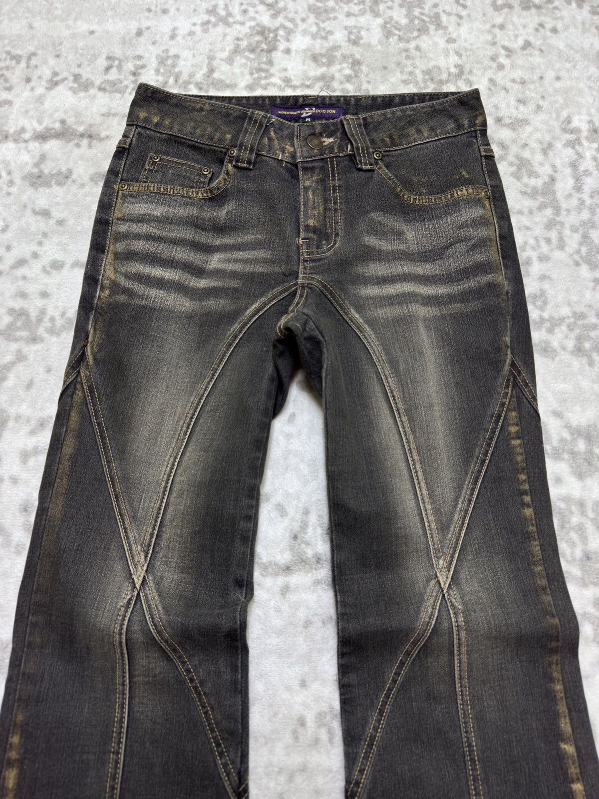 Japanese Brand Flare Jeans DOO YON Reconstructed Acid Washed Denim Boot Cut Size US 26 / EU 42 - 3 Thumbnail