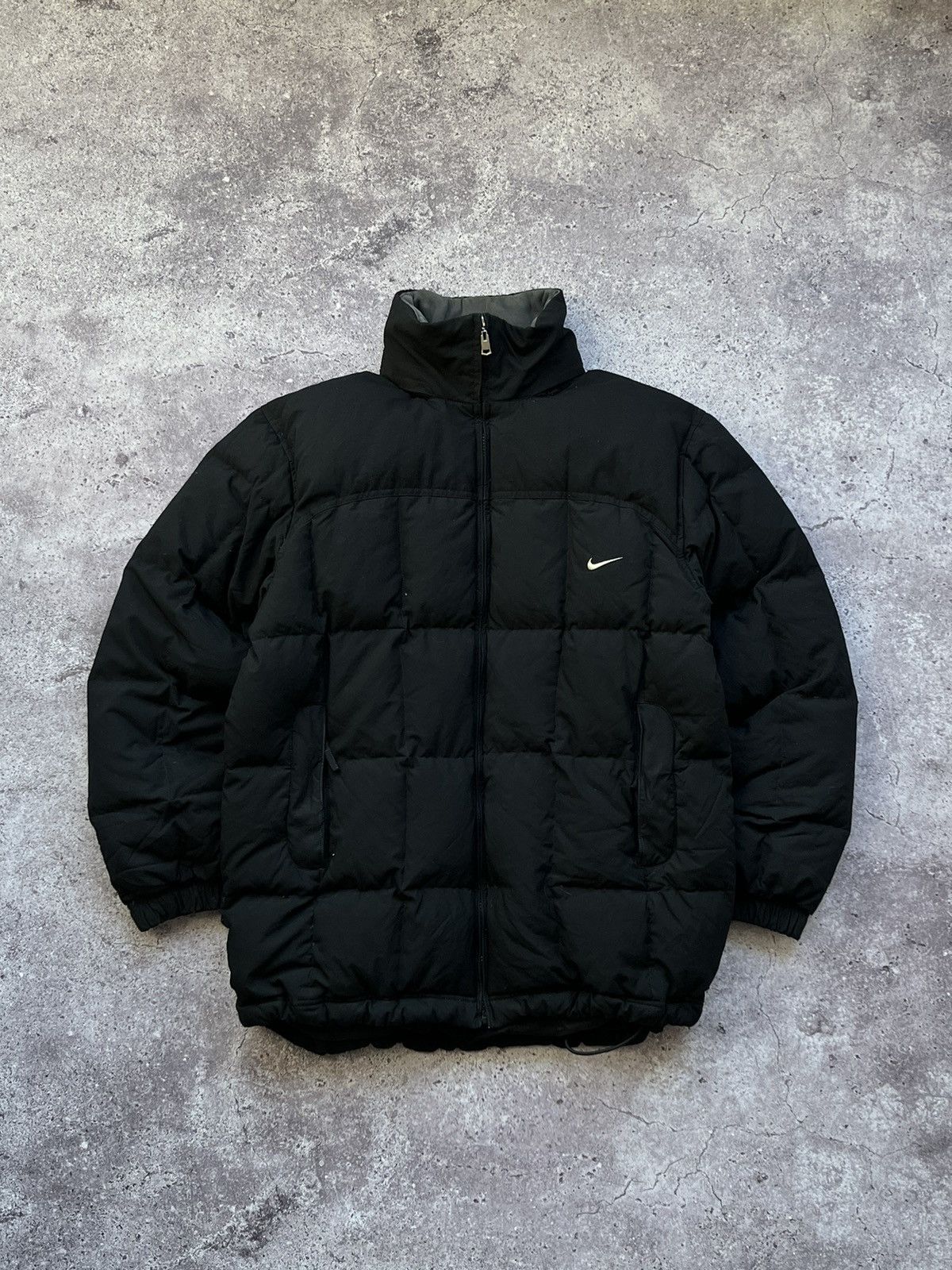 Pre-owned Nike X Vintage Nike Vintage Y2k Black Down Puffer Jacket Mini Swoosh Logo