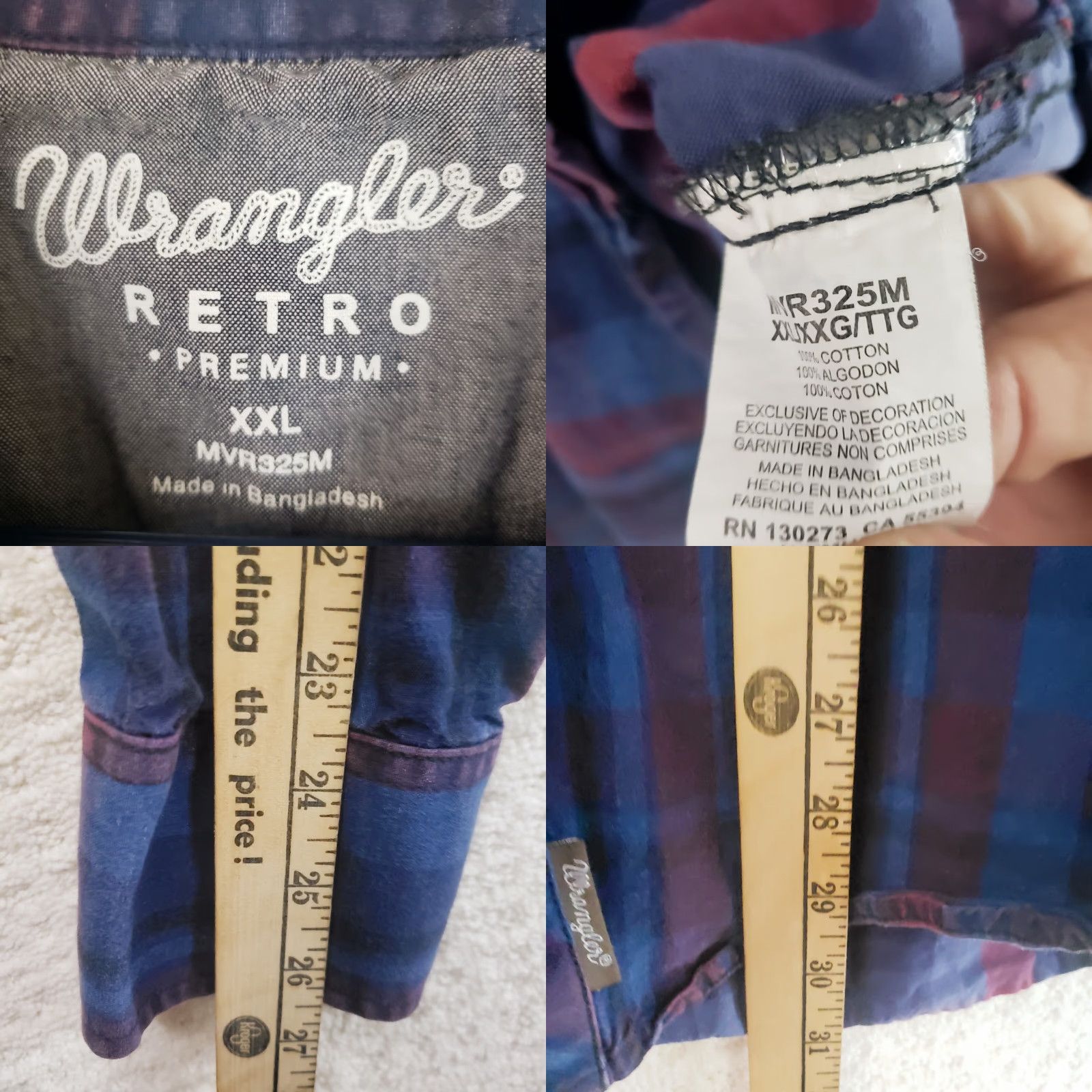 Wrangler VINTAGE Wrangler Retro Premium Shirt Men 2XL Blue Plaid Pearl Snap Western 90s Cowboy Casual Mens Size US XXL / EU 58 / 5 - 9 Thumbnail