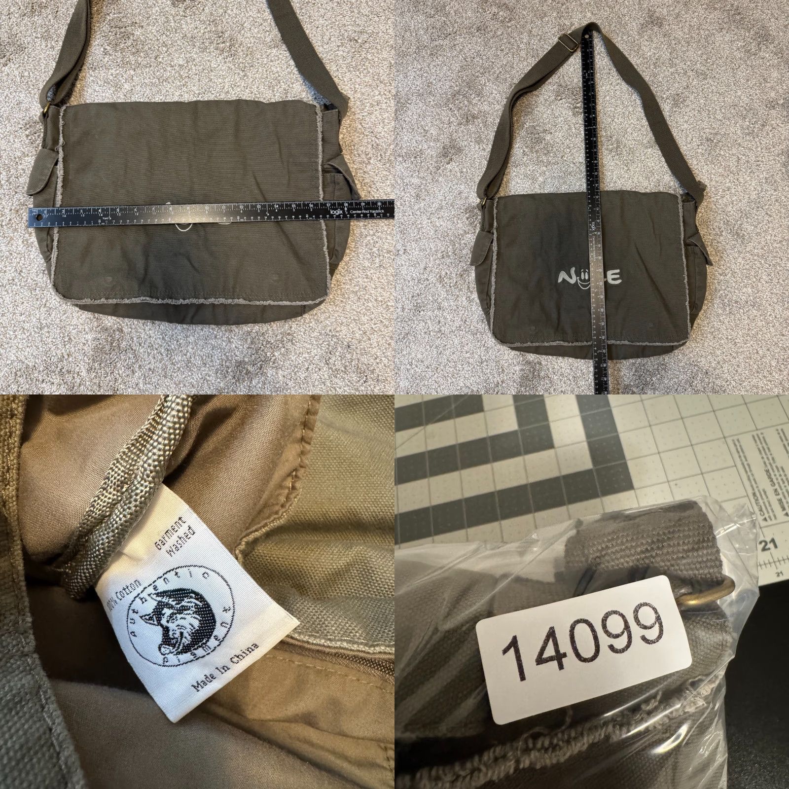 Vintage VINTAGE Crossbody Messenger Bag Canvas Smiley Face Boho Fairy Grunge Cyber Y2K Adult Unisex Green Pigment Canvas Look Grunge Size ONE SIZE - 8 Thumbnail