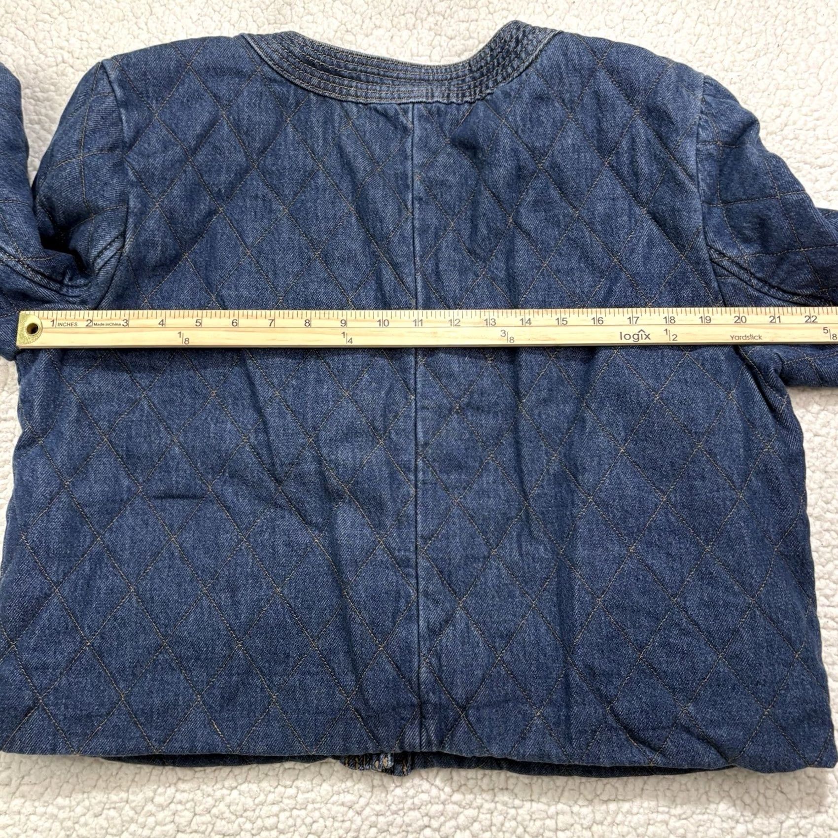 Ann Taylor NWT Ann Taylor Quilted Denim Jacket Petite XL Cropped Dark Wash Blue Button Pocket Collarless Lightweight Lined Short Jacket Women Size XL / US 12-14 / IT 48-50 - 7 Thumbnail