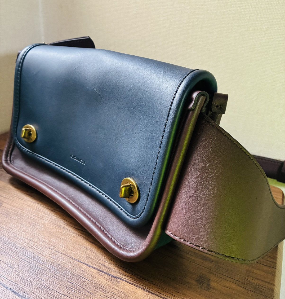 COACH/Body Bag (waist bag)/70989/Leather/Navy x Brown