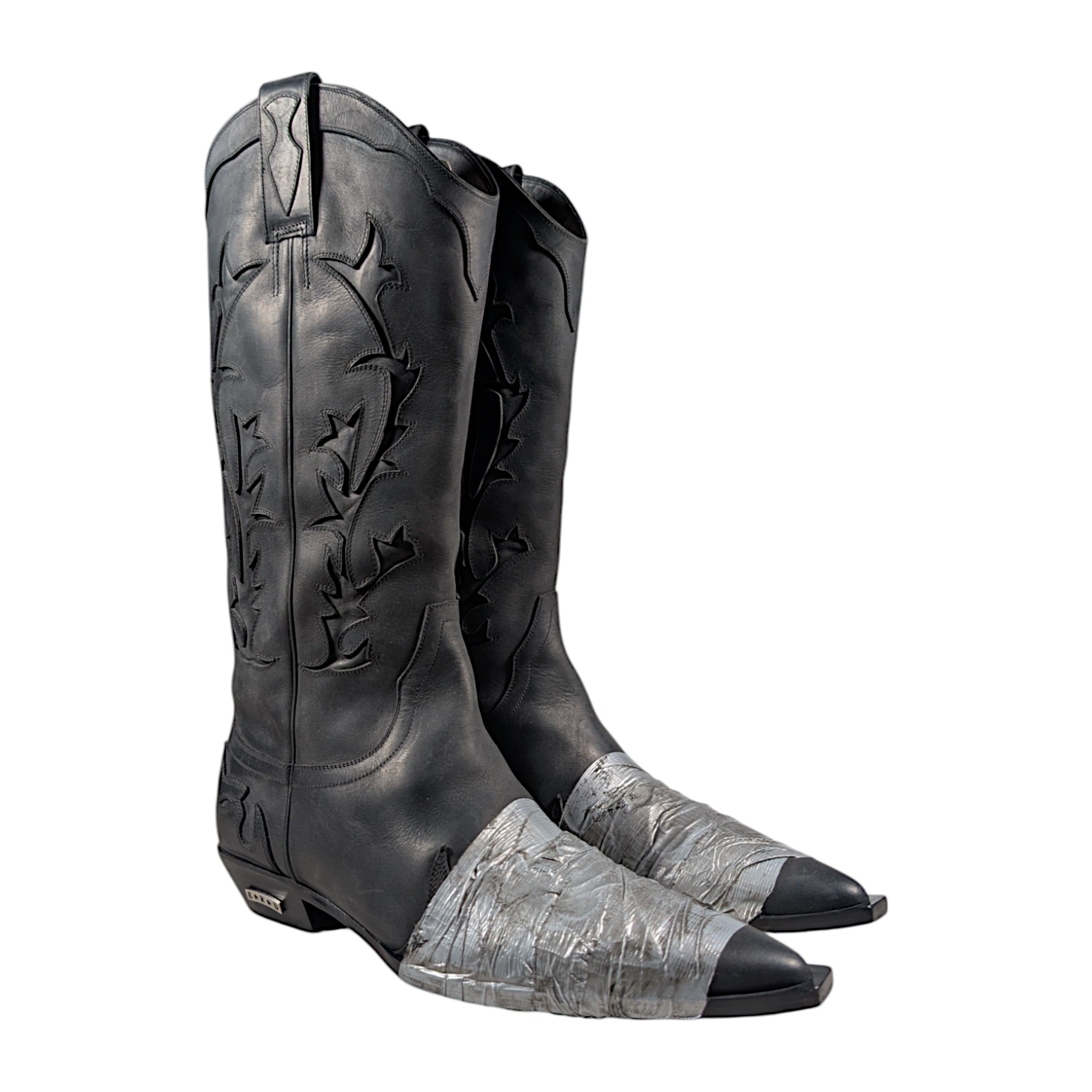 Enfants Riches Deprimes ERD Duct Tape Black Leather Cowboy Boots SSENSE Exclusive Size US 9 / EU 42 - 1 Thumbnail