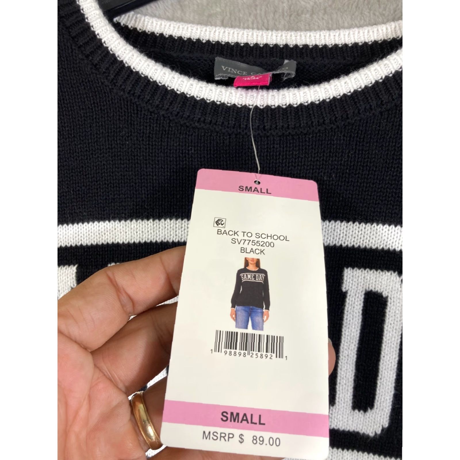 Vince Camuto Vince Camuto Pullover Sweater Womens Small Black Cotton Game Day Crew Neck NWT Long Sleeve Womens Size S / US 4 / IT 40 - 6 Thumbnail