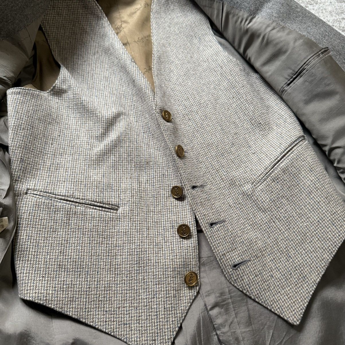 Yves Saint Laurent 1970's Yves Saint Laurent Wool Tailored Suit Jacket and Vest Size 38R - 6 Thumbnail
