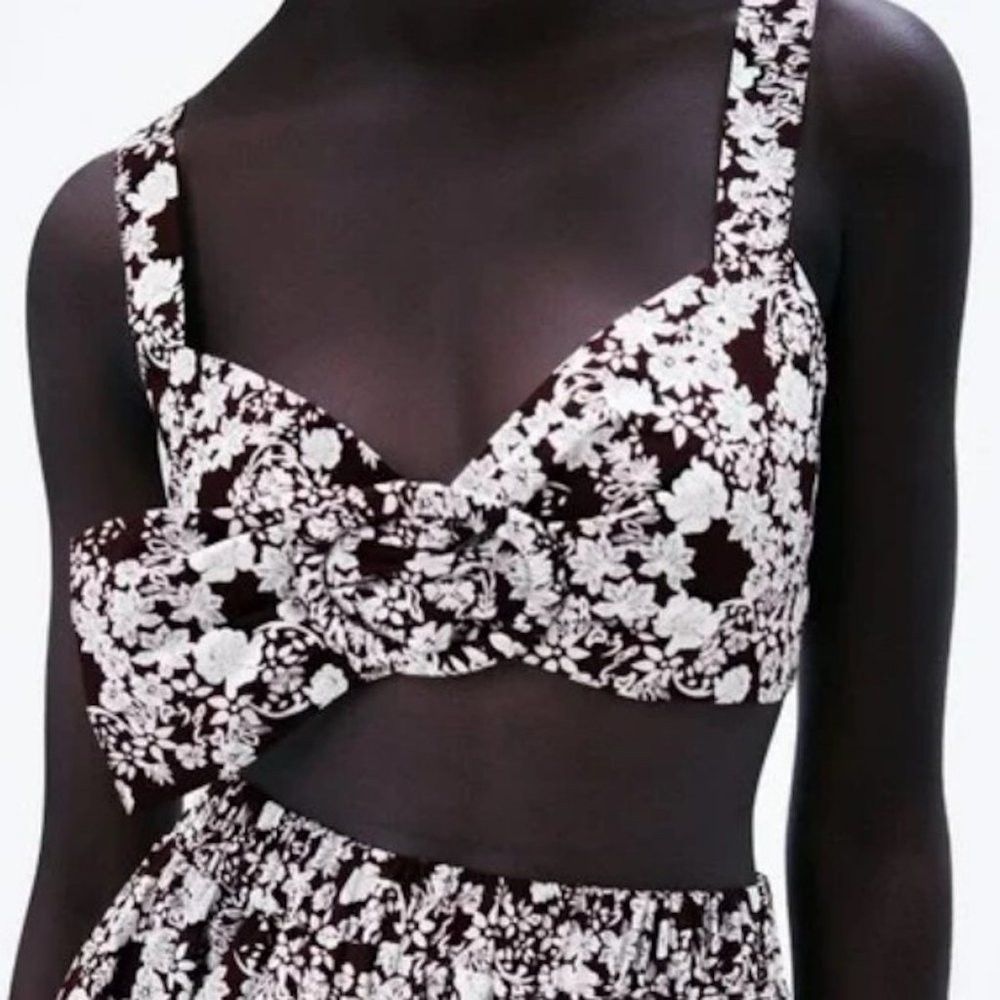 Zara New Zara Floral Cotton Cropped Buckle Top Size S Size S / US 4 / IT 40 - 2 Thumbnail