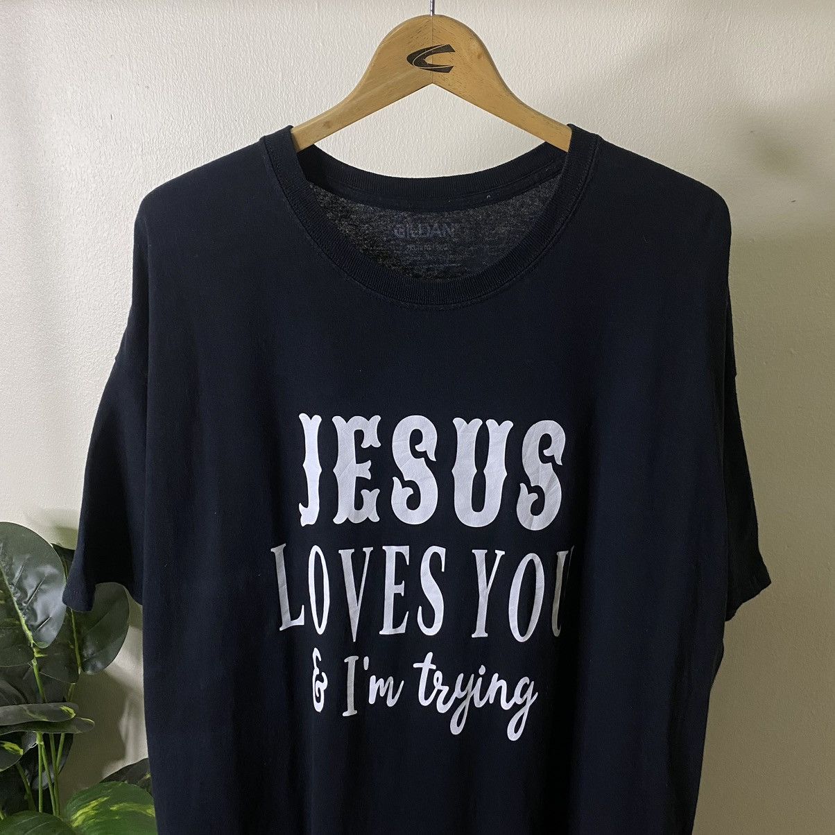 Vintage Vintage Y2K Jesus Loves You & I'm Trying Funny Humor Tee Size US XXL / EU 58 / 5 - 2 Thumbnail