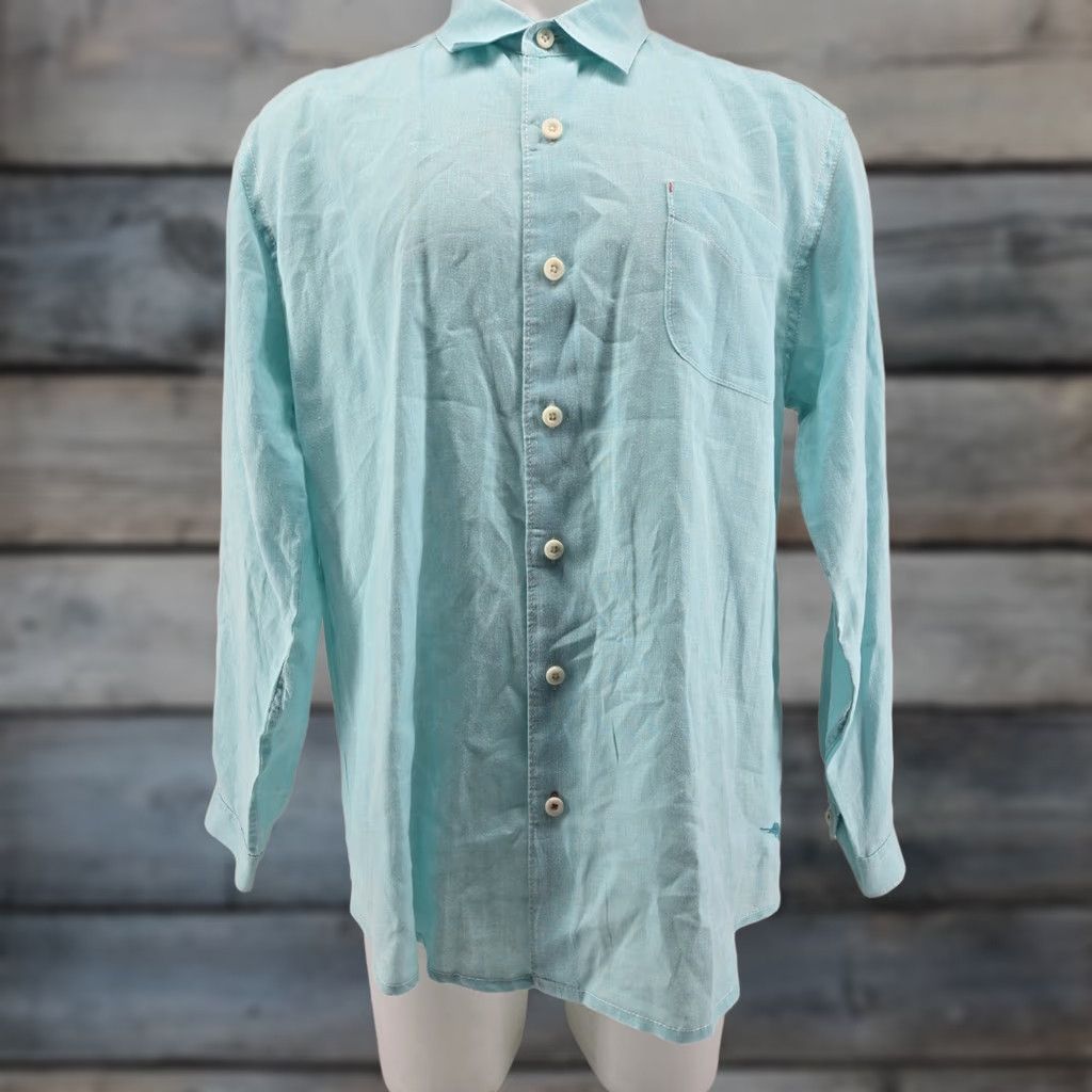 Tommy Bahama Tommy Bahama Mens XL Seafoam Green Linen Relax Button-Up Long Sleeve Shirt Size US XL / EU 56 / 4 - 1 Thumbnail