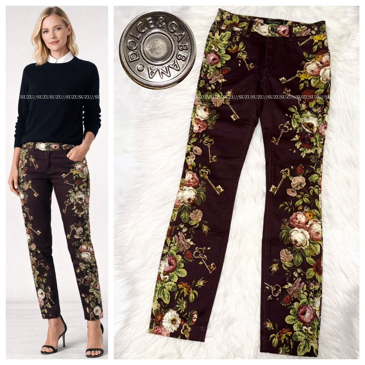 Dolce & Gabbana Authentic Dolce & Gabbana Floral & Key Design Denim Jeans 36 Size 25" / US 0 / IT 36 - 1 Thumbnail