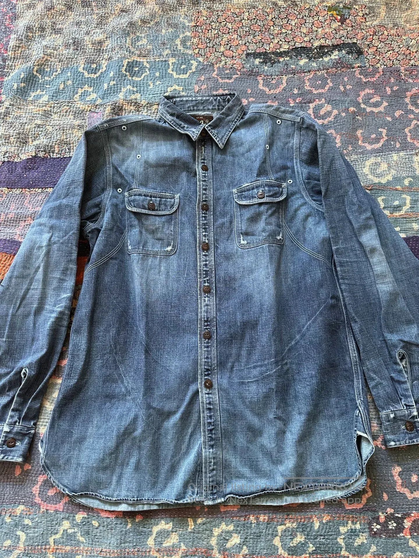 RRL Ralph Lauren RRL Distressed Denim Shirt. Size US M / EU 48-50 / 2 - 1 Thumbnail