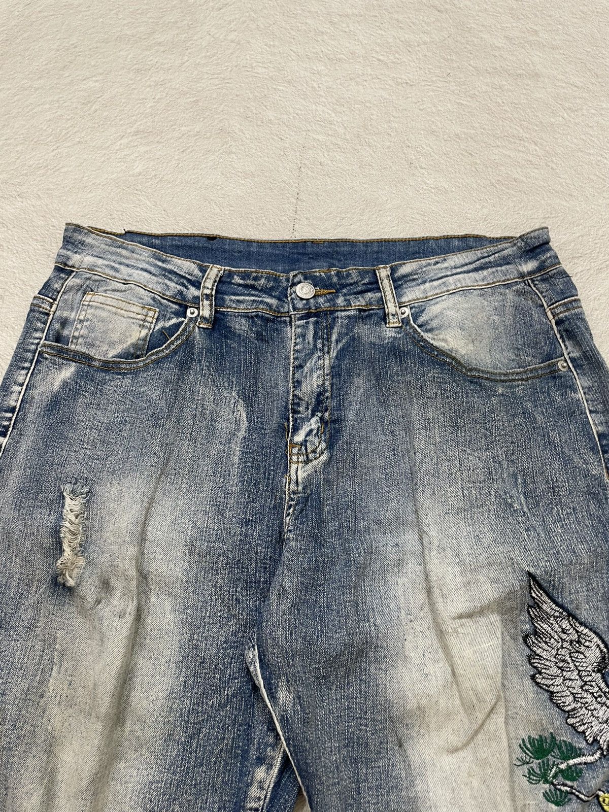 Japanese Brand 2000s Japanese Sukajan Inspired Embroidery Denim Tiger Eagle Size US 34 / EU 50 - 5 Thumbnail