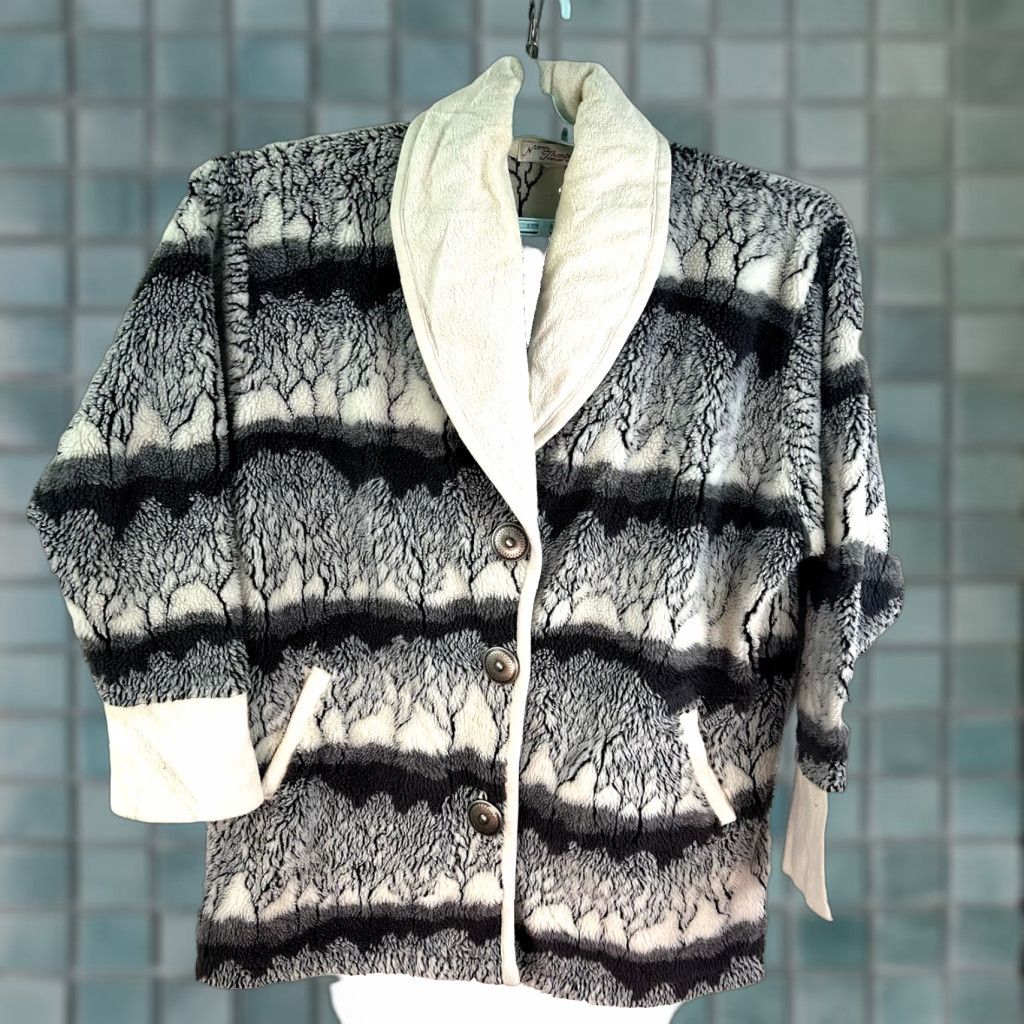 Jim Thompson Norm Thompson Cardigan Women 2XL Multicolor Geometric Knit Sherpa Tree Art Winter Womens Size XXL / US 16-18 / IT 52-54 - 1 Thumbnail