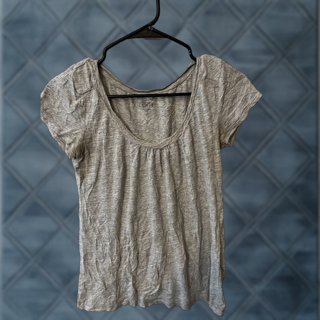 Loft LOFT Women's Cropped T-Shirt Soft Cotton XS Gray Short Sleeve Crew Neck Size XS / US 0-2 / IT 36-38 - 1 Thumbnail