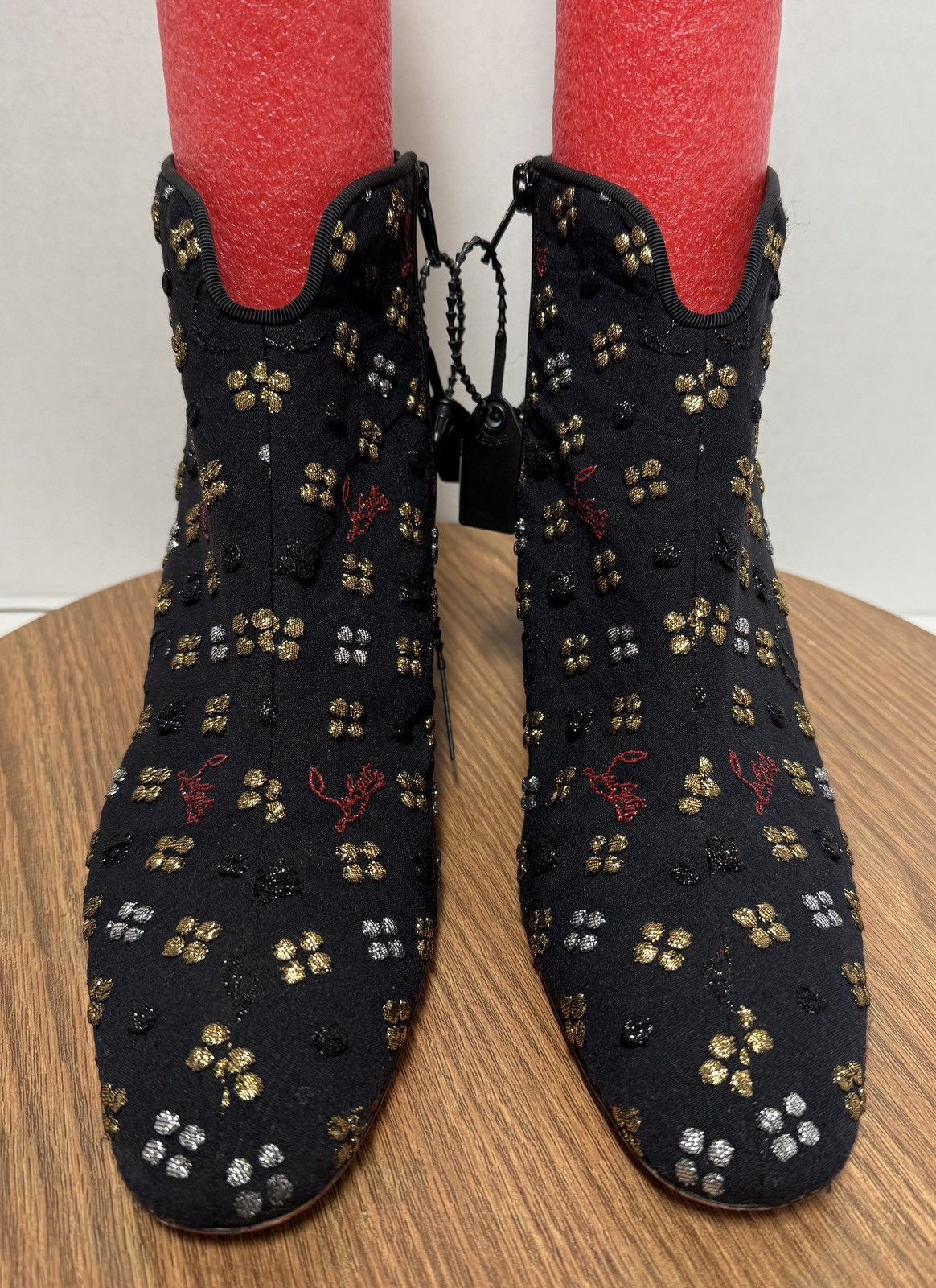 Christian Louboutin Christian Louboutin Black Logo Fabric Ankle Booties Size US 8 / IT 38 - 1 Thumbnail