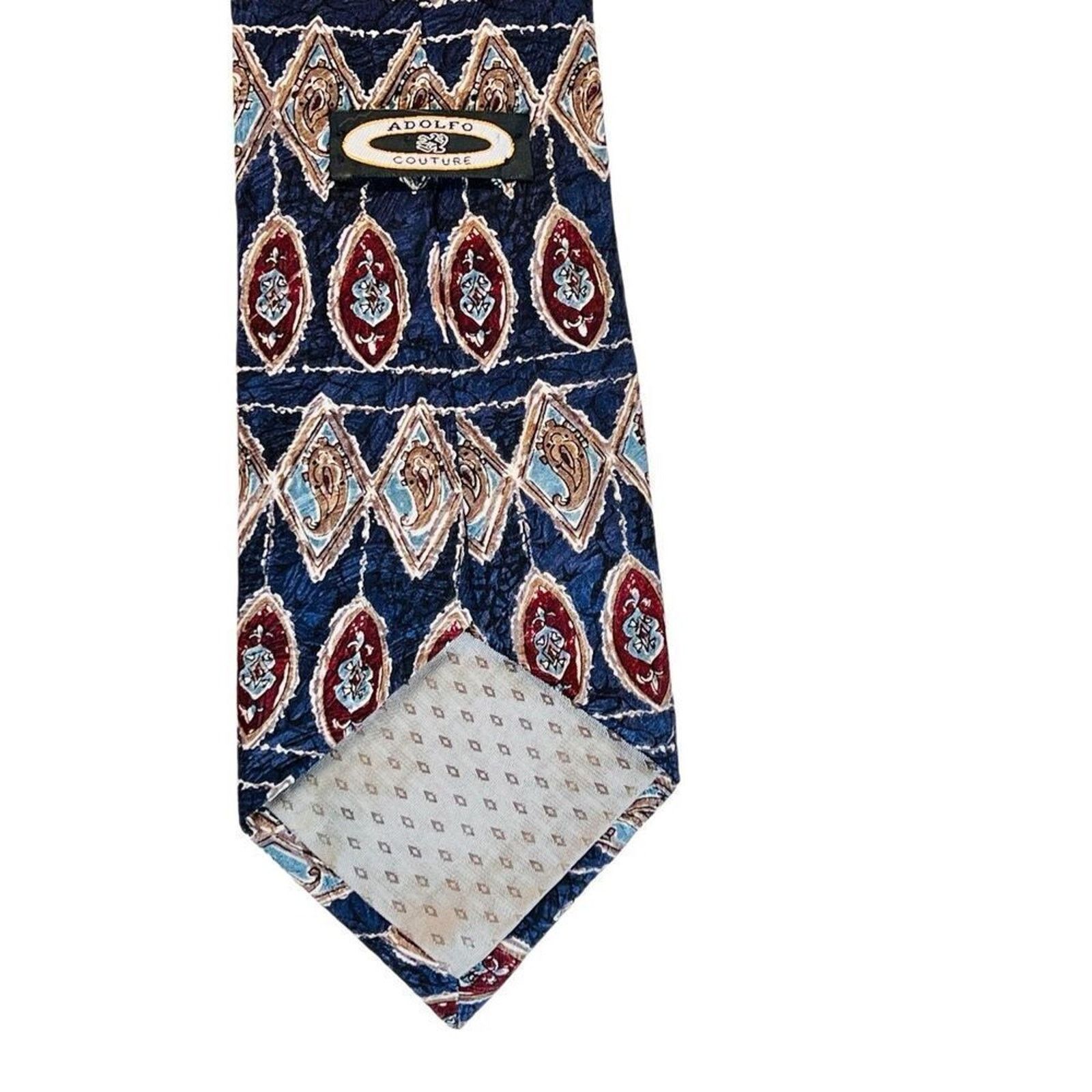 Adolfo Dominguez Vintage 90s Aldofo Retro Art Deco Silk Blue 55" x 4" Necktie Size ONE SIZE - 4 Thumbnail