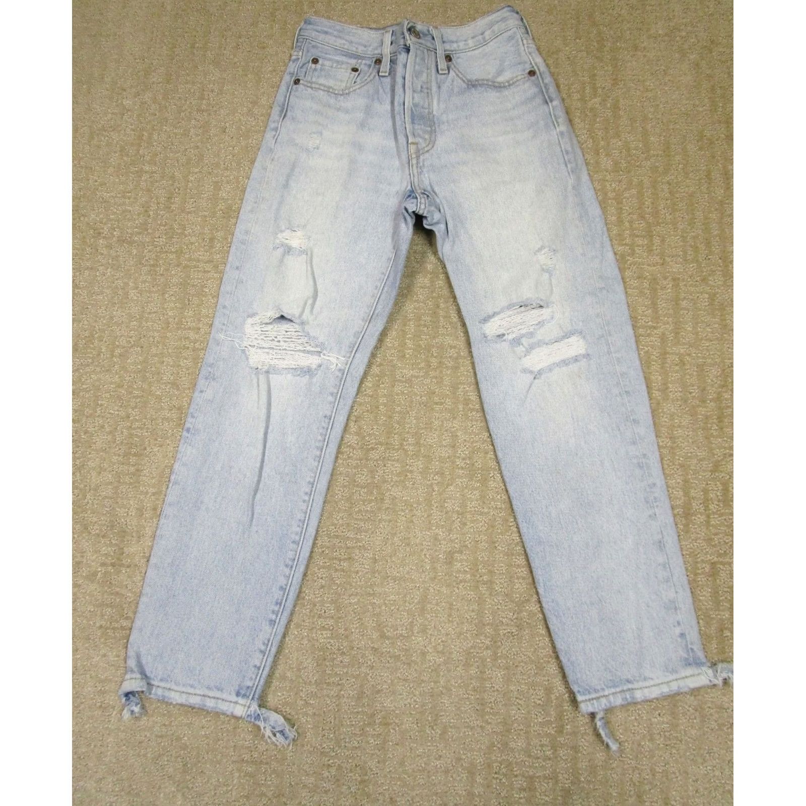 Levi's Levi's 501 Jeans Women 24 Blue Button Fly Distressed Light Wash Denim Straight Relaxed Pants 5-Pocket Logo Vintage? No Womens Size 42" / US 20 - 2 Thumbnail