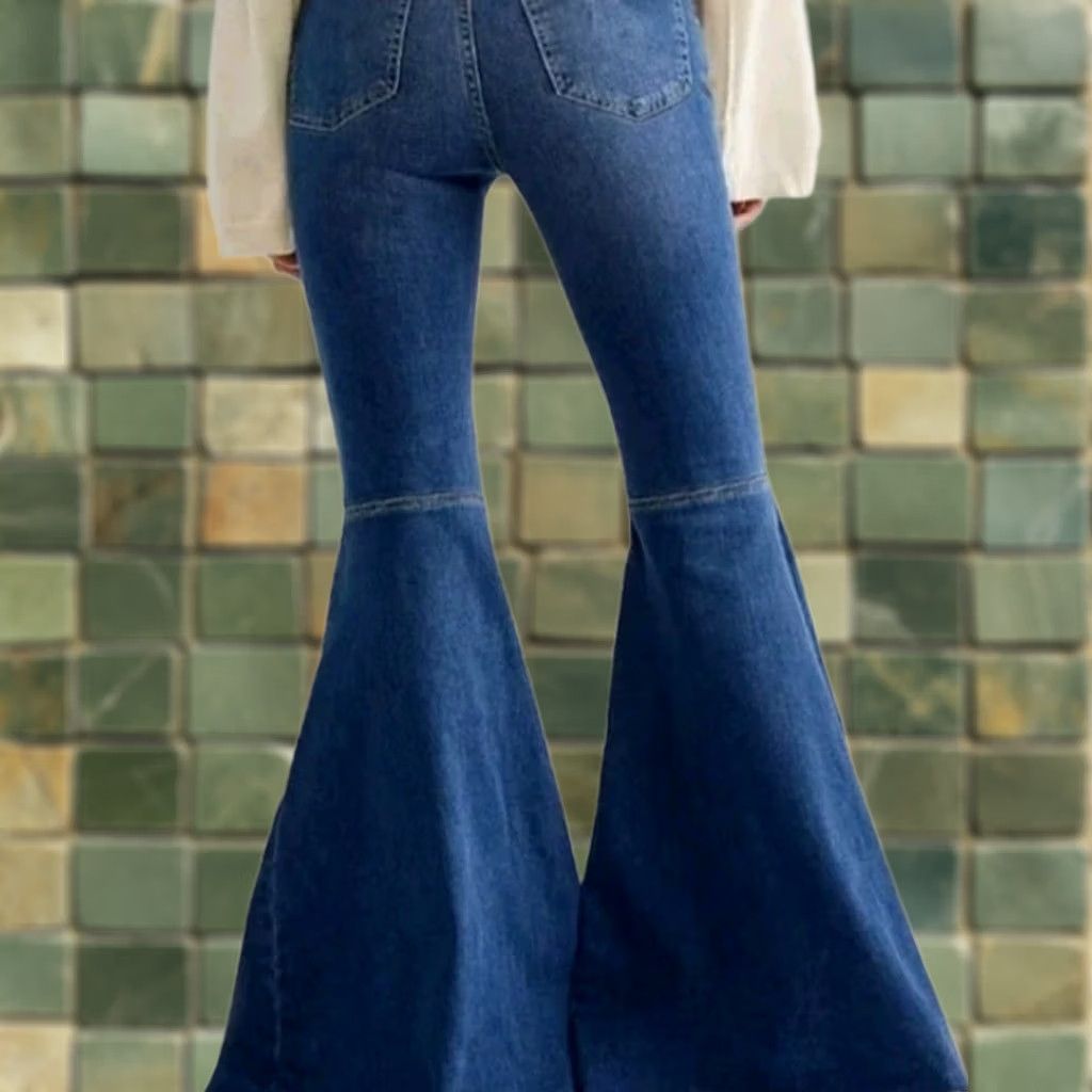 Free People VINTAGE Free People Just Float On Bell Bottom Flare Jeans Blue Inseam 33" Hippie Floral 60s 70s Women Mens Women Size 26" / US 2 / IT 38 - 1 Thumbnail