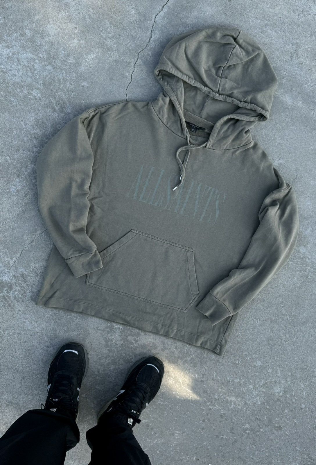 Allsaints Allsaints Vintage Big Logo Hype Khaki Y2K Split Hoodie Size US M / EU 48-50 / 2 - 1 Thumbnail