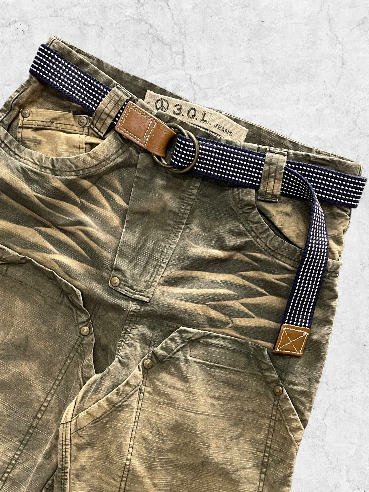 Vintage Vintage 3.Q.L Double Knee Cargo Faded With Shashiko Belt Size US 28 / EU 44 - 7 Thumbnail
