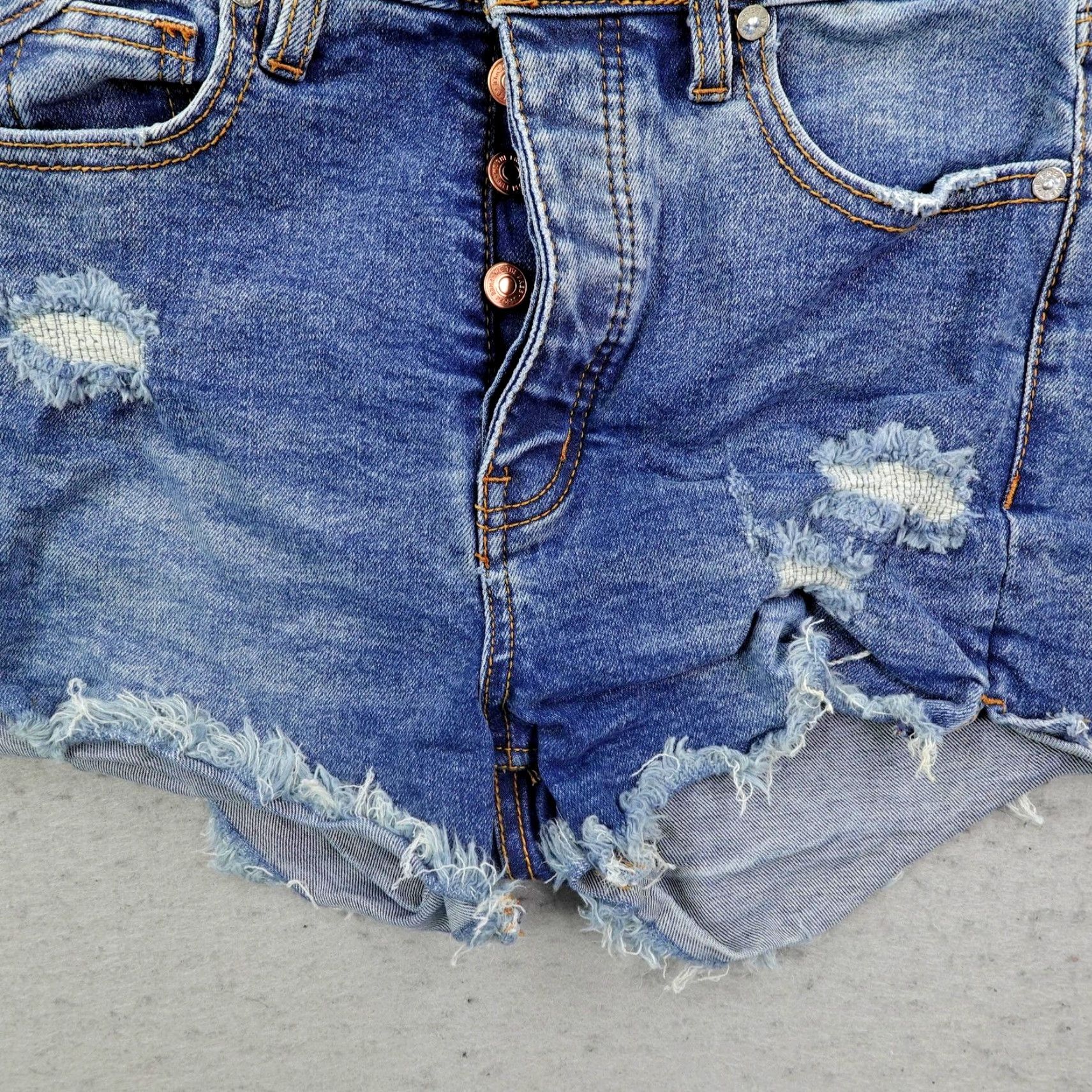 Vintage Free People Shorts Womens 24 Blue Denim Distressed Cutoff Button Fly We The Free Size 42" / US 20 - 2 Thumbnail