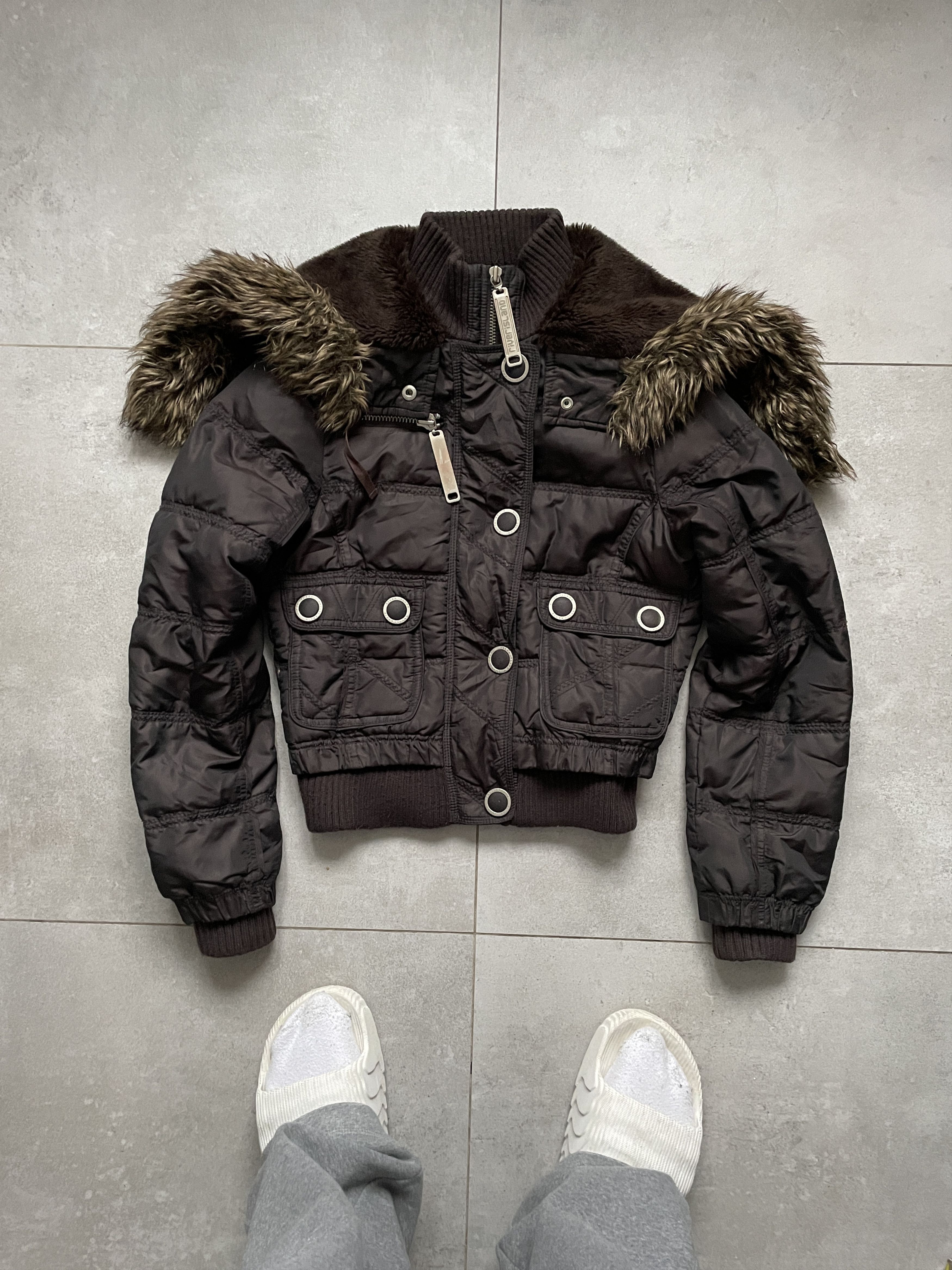 Y2K ARCHIVE 2-NB FAUX FUR HOODED BROWN BOMBER JACKET