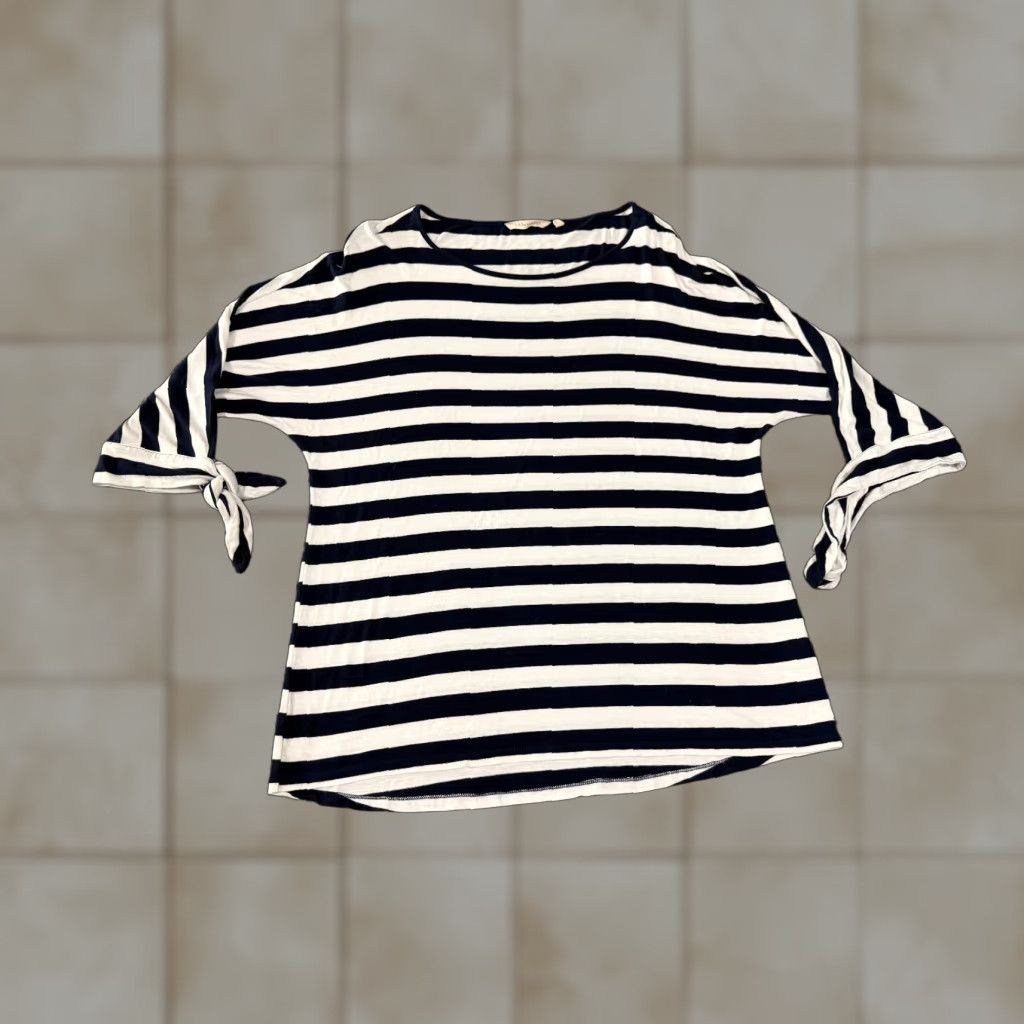 Soft Surroundings Soft Surroundings Blouse Shirt Womens L Blue Striped Round Neck Long Sleeve Stretch Casual Knit Shirt Size L / US 10 / IT 46 - 1 Thumbnail
