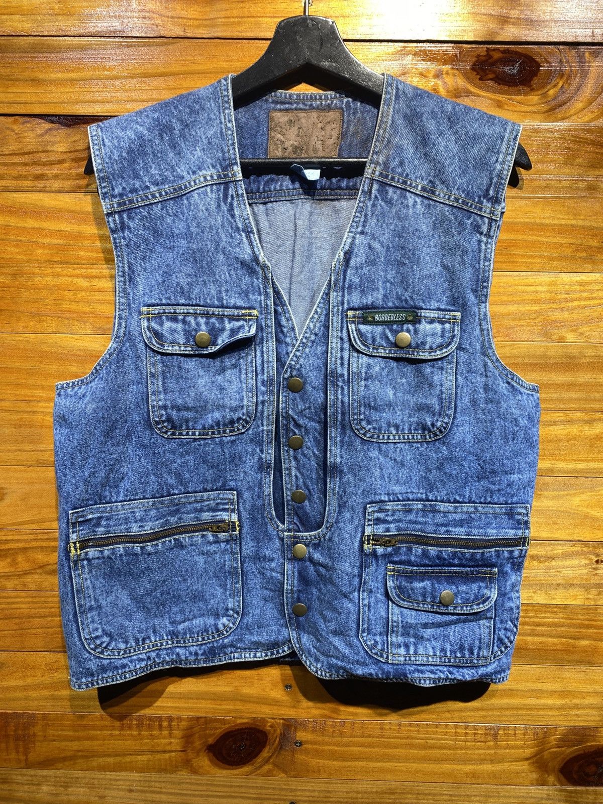 Japanese Brand Vintage 90s Acid Wash Denim Utility Vest Workwear Style Size US L / EU 52-54 / 3 - 1 Thumbnail