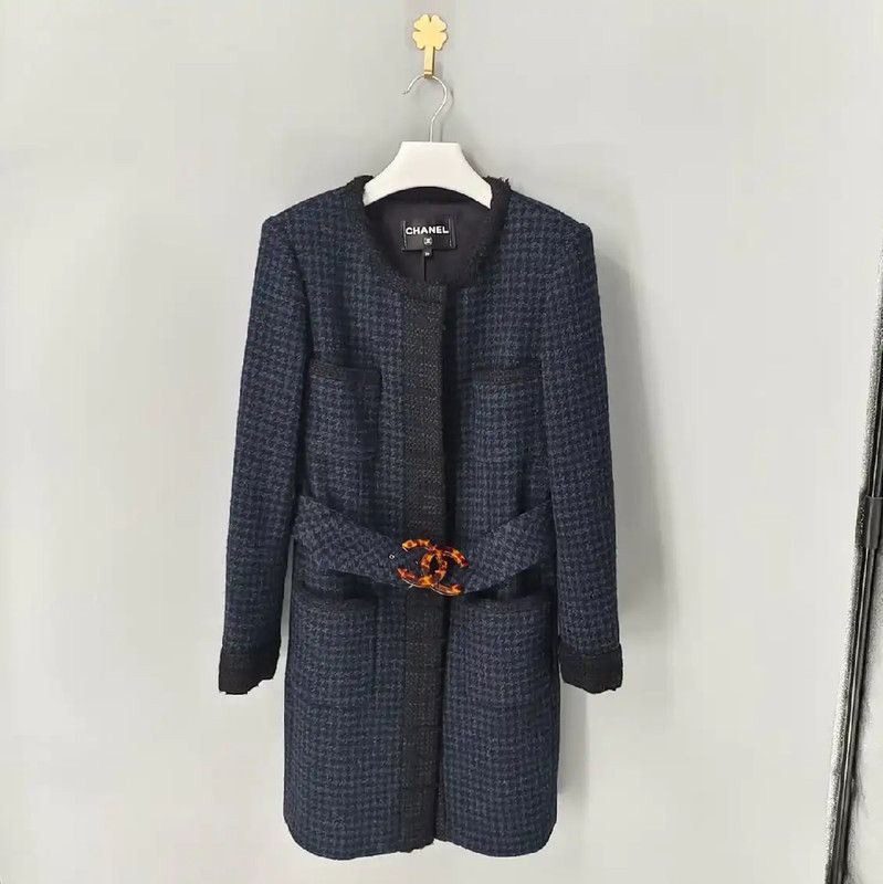 Chanel Chanel Blue Women's Coat with Belt 0089 Size S / US 4 / IT 40 - 1 Thumbnail