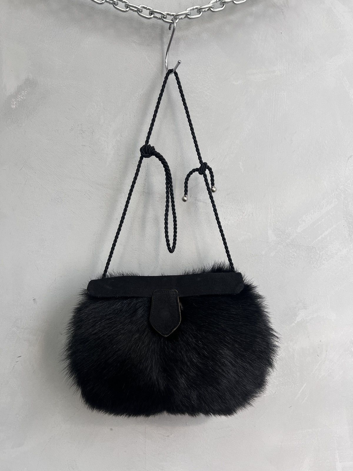 Vintage Retro Y2K Diesel Fur Fuzzy Messenger Bag in Black, Men's