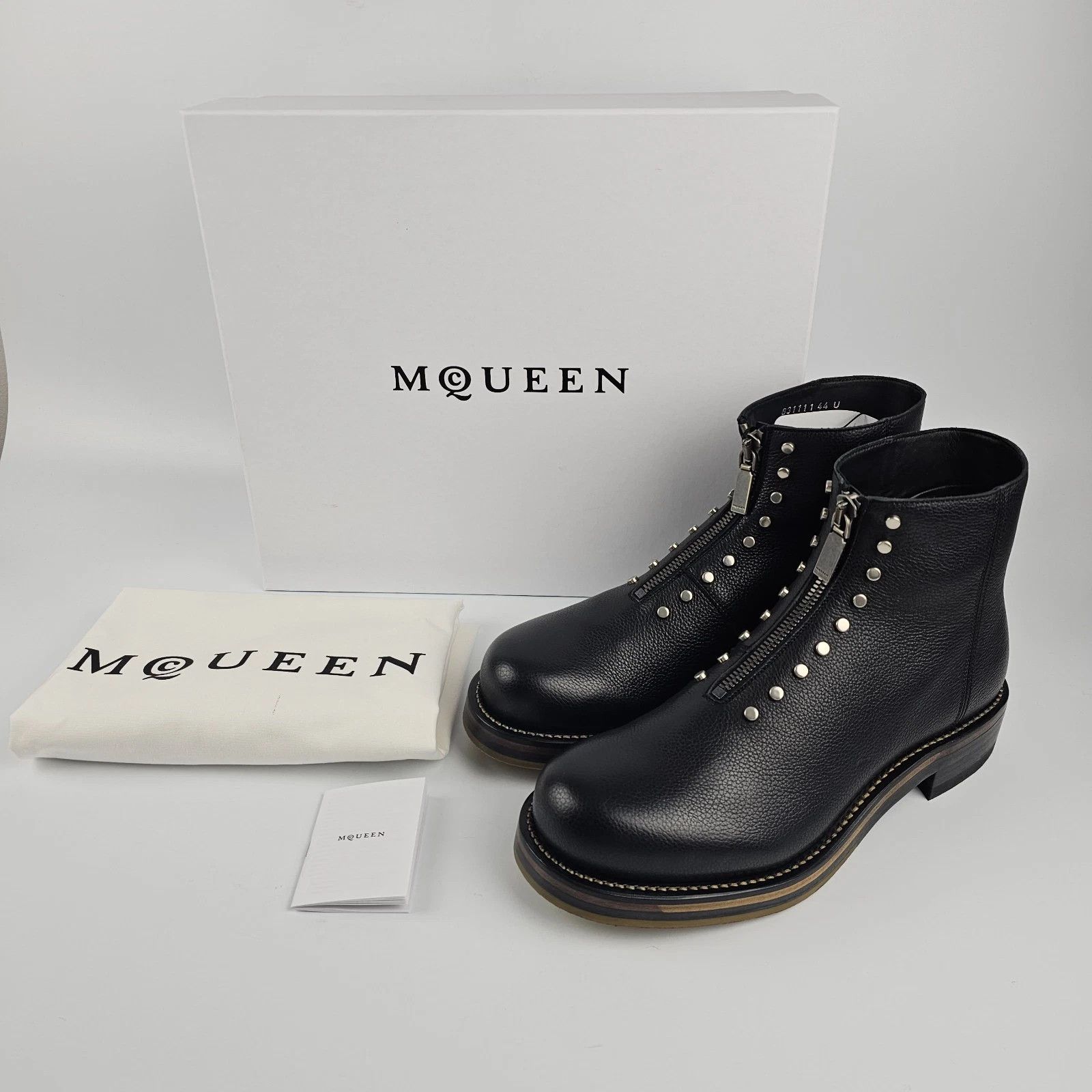 Alexander McQueen ALEXANDER MCQUEEN Black Leather Ankle Boots New/Auth Size US 12 / EU 45 - 4 Thumbnail