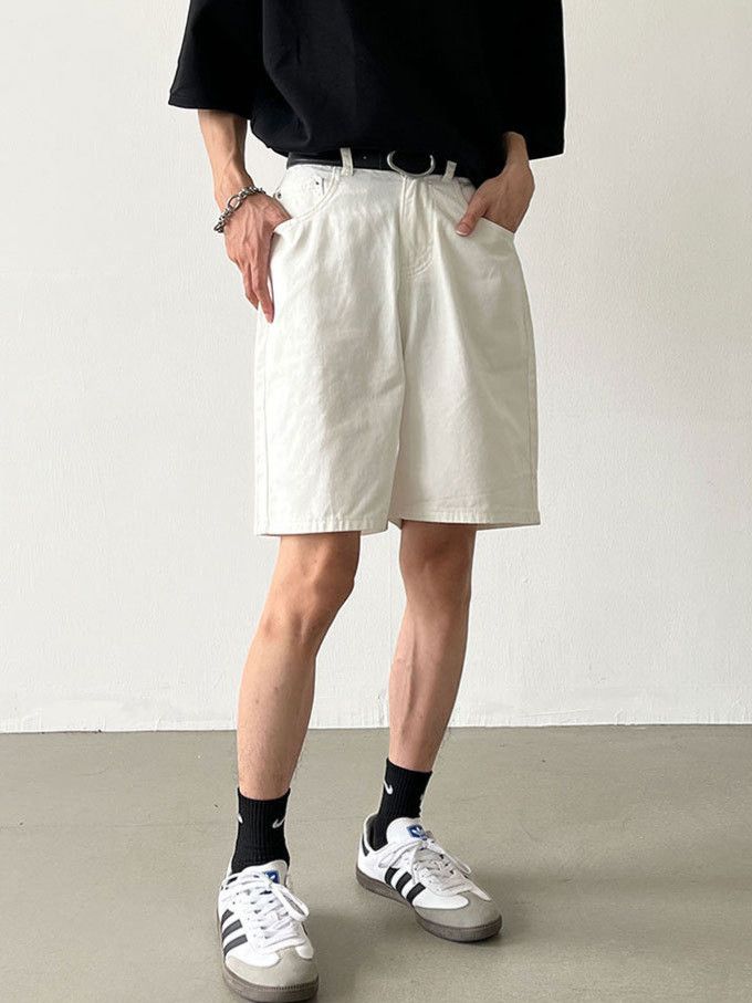 Japanese Brand Men's Casual Loose-Fit Straight-Leg White Denim Shorts Size US 32 / EU 48 - 3 Thumbnail