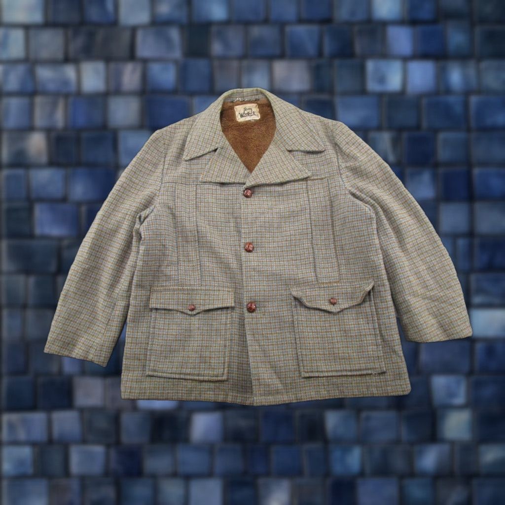 Vintage VINTAGE Woolrich Jacket Wool Tweed Herringbone Button-Up Beiges 44 Mens Regular Coat/Blazer Includes Lined Pockets Wool Fur-Lined? Size 44R - 1 Thumbnail