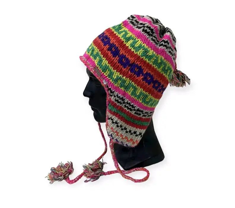 Japanese Brand Rare Multicolour Japanese Brand Earflap Knit Beanie Hat Size ONE SIZE - 1 Thumbnail