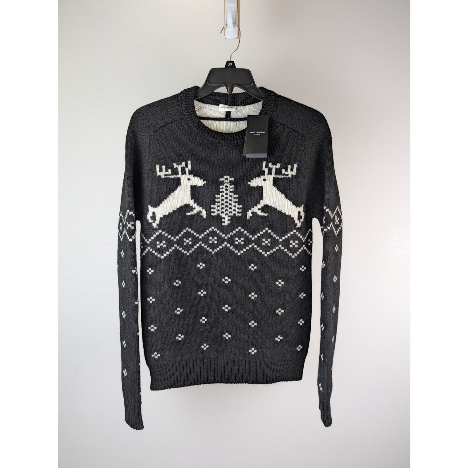 Saint Laurent Paris o1rshd1 Nordic Knit Wool Reindeer Sweater in Black M Size US M / EU 48-50 / 2 - 1 Thumbnail