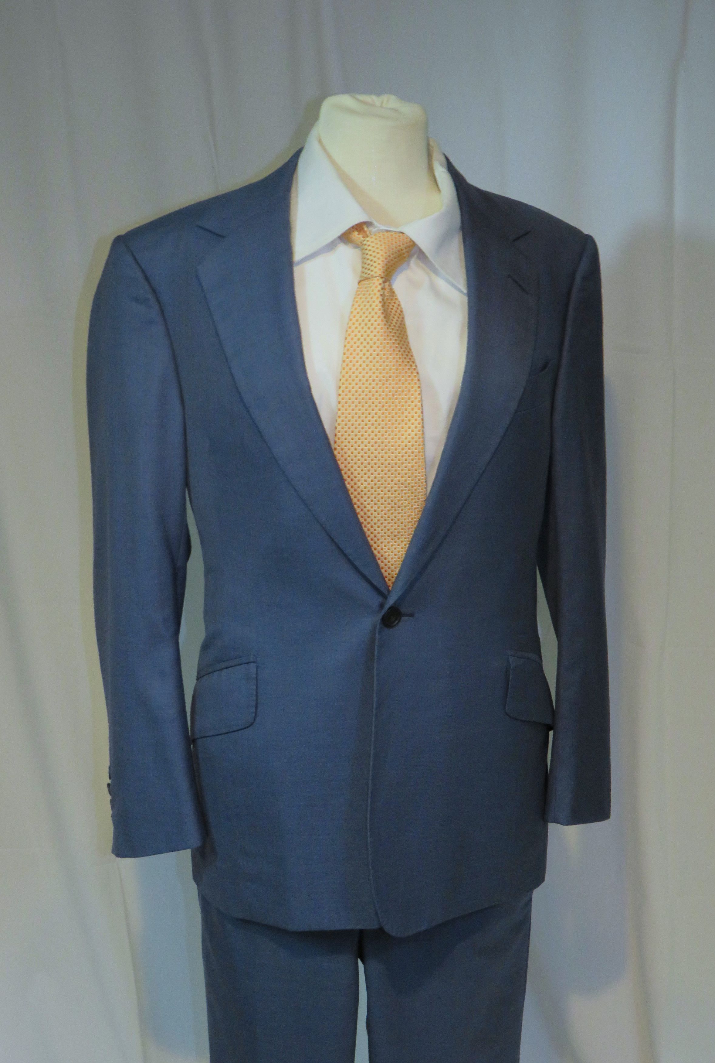 Huntsman Bespoke 2022 Solid Blue One Button Suit 34S Size 34S - 9 Thumbnail