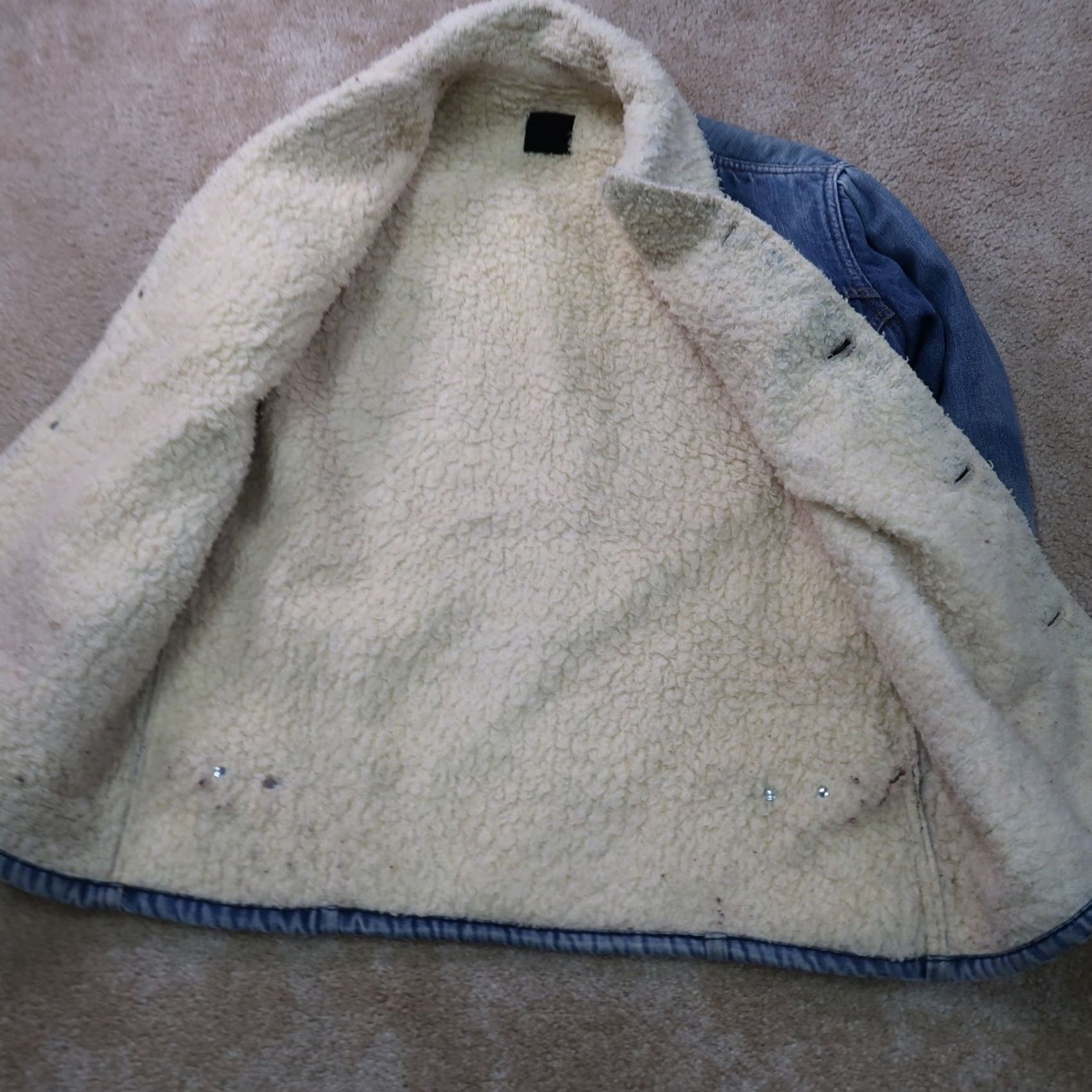 Sears VINTAGE Sears Roebucks Sherpa lined Trucker Coat Mens Large Distressed denim Jacket/Coat Denim Trucker Jacket Men Large Blue 90s/Classic Size US L / EU 52-54 / 3 - 2 Thumbnail