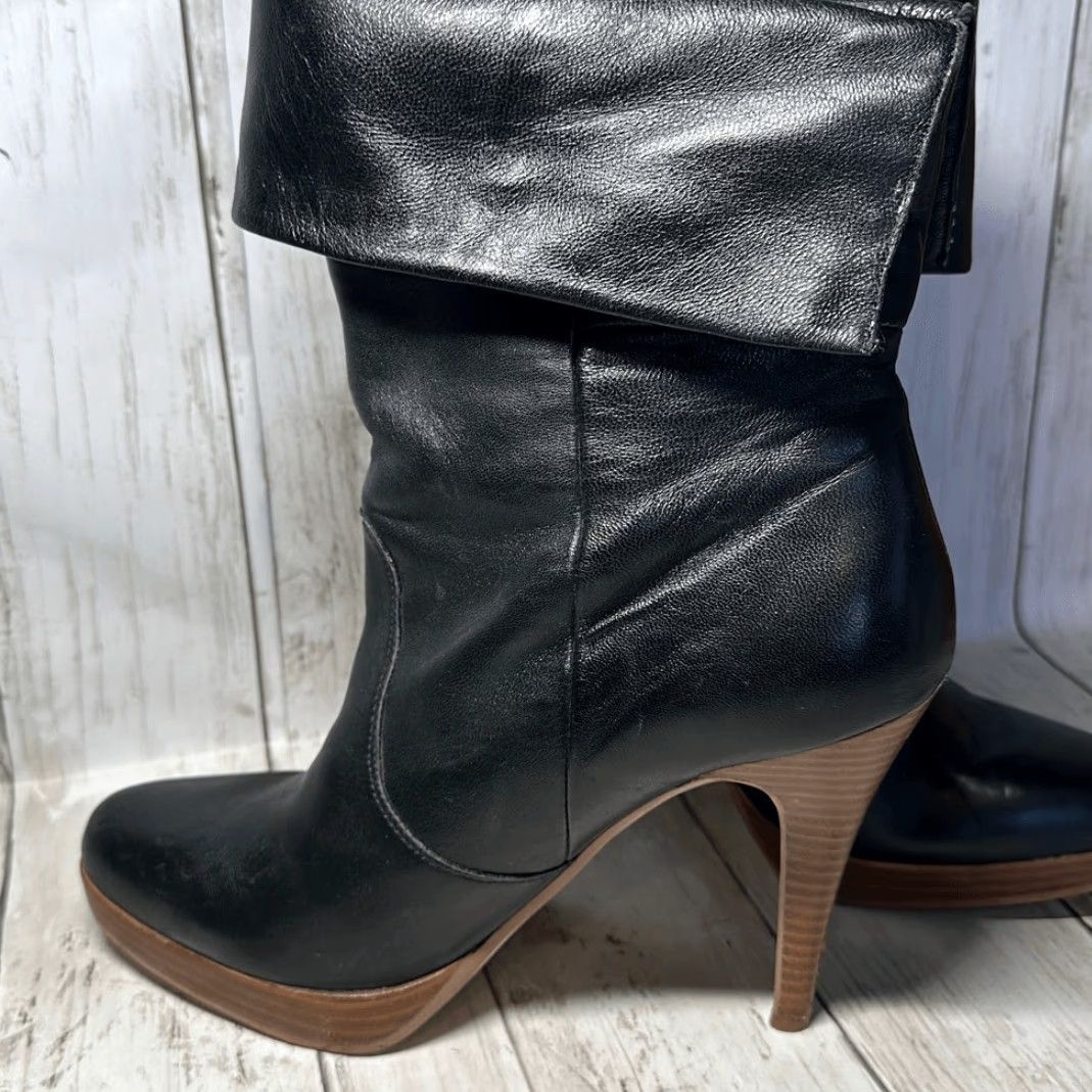 Vintage Bakers Black Leather Booties Ankle Bootie Heel Boot Rolled Cuff size 10M Women Shoes 10 Black Ladies Womens Size US 10 / IT 40 - 4 Thumbnail