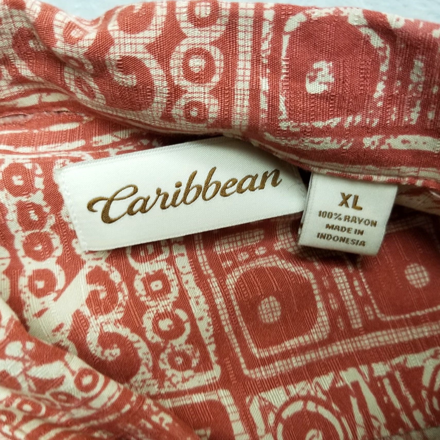 Vintage Caribbean Shirt Mens XL Red Beige Hawaiian 100% Rayon Travel Outdoor Button-Up Short Sleeve Collared Viscose Casual USA Size US XL / EU 56 / 4 - 5 Thumbnail
