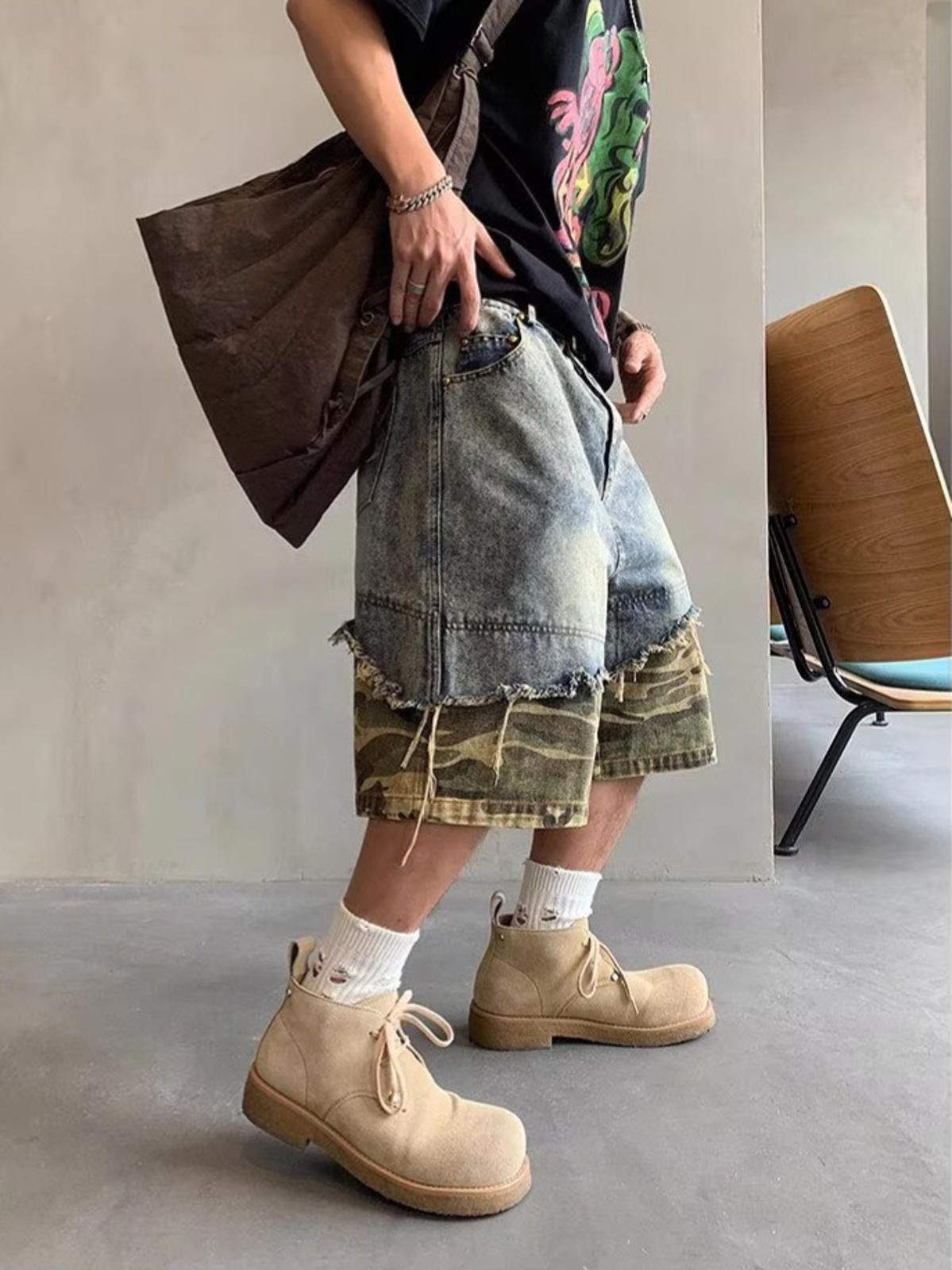 Other Camo Spliced Shorts – Washed, Distressed Retro Fit Size US 33 - 4 Thumbnail